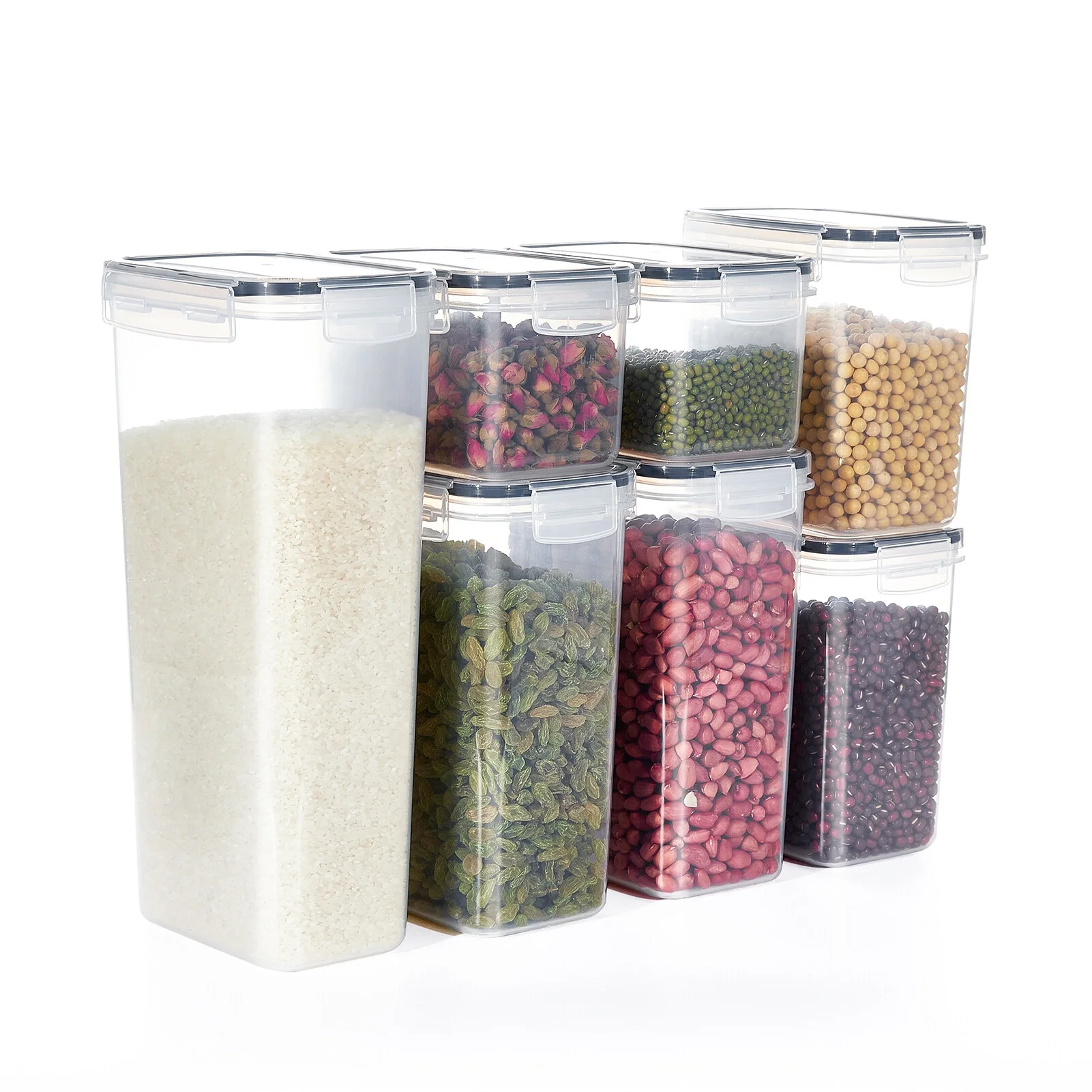 7PCS Food Storage Containers kitchen Storage Container BPA Free PP Pantry Organization with Lid Stackable Design for Cereal Snack Noodle Nut Pasta Flour Rice