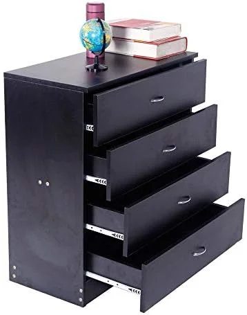 xrboomlife Wood Dresser with 4 Drawers Modern Simple Chest  Easy to Assemble. Office Clothes Cosmetic  Chest Functional Organizer Frame for Bedroom  Living Room  Closet(Black)