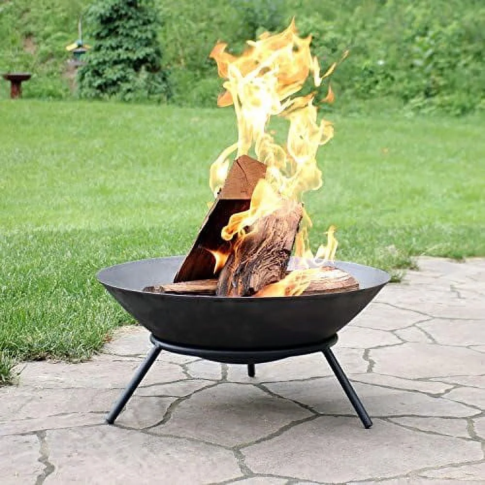 Cast Iron Wood-Burning Bowl With Portable Stand - Black Steel Finish
