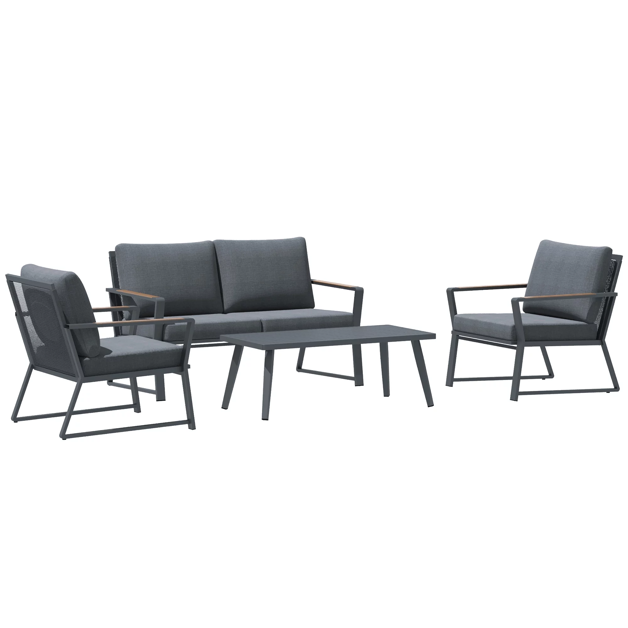 Outsunny 4 Piece Patio Furniture Set, Aluminum Conversation Set, Dark Grey