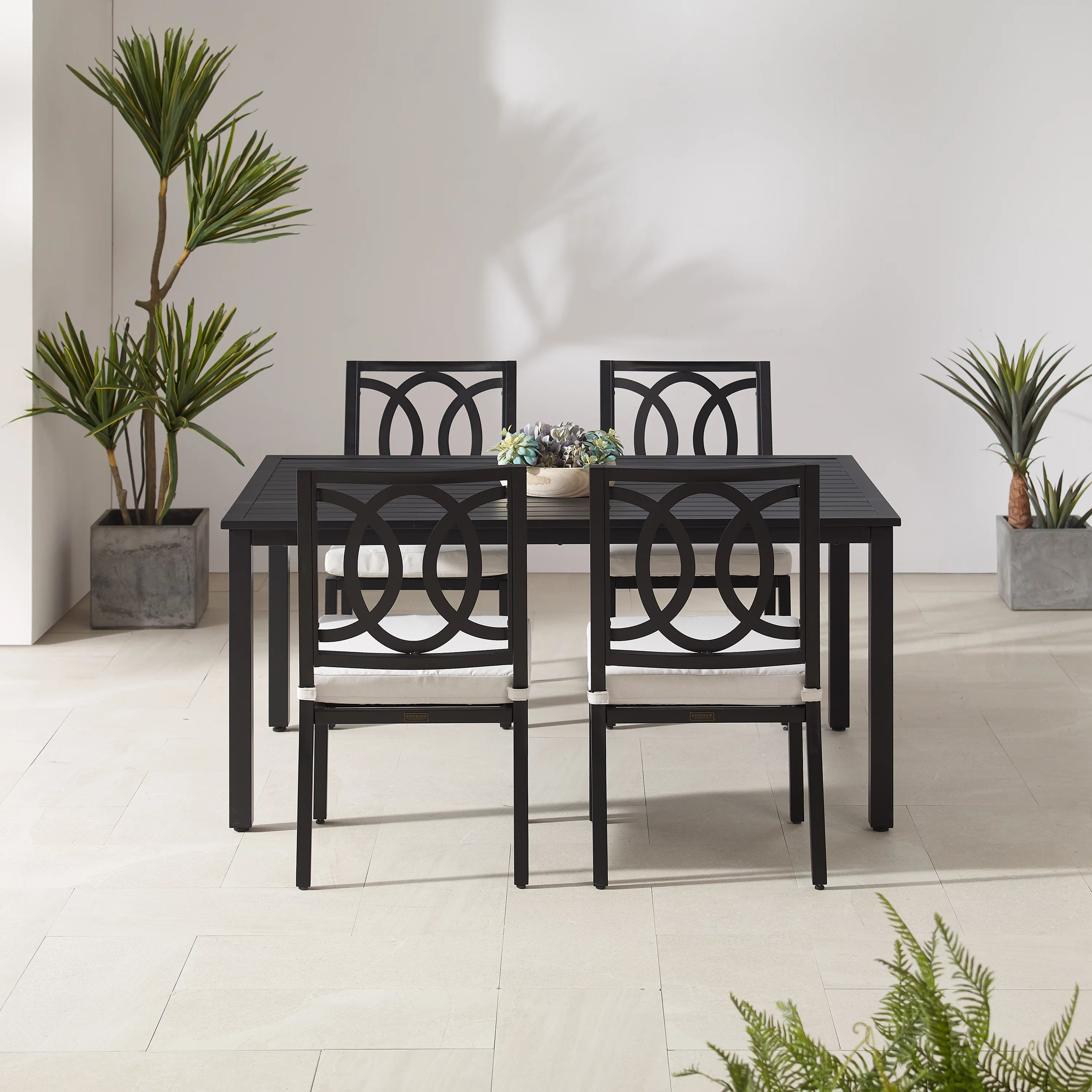 Crosley Furniture Chambers 5-Piece Steel Metal Outdoor Dining Set in Cream/Black