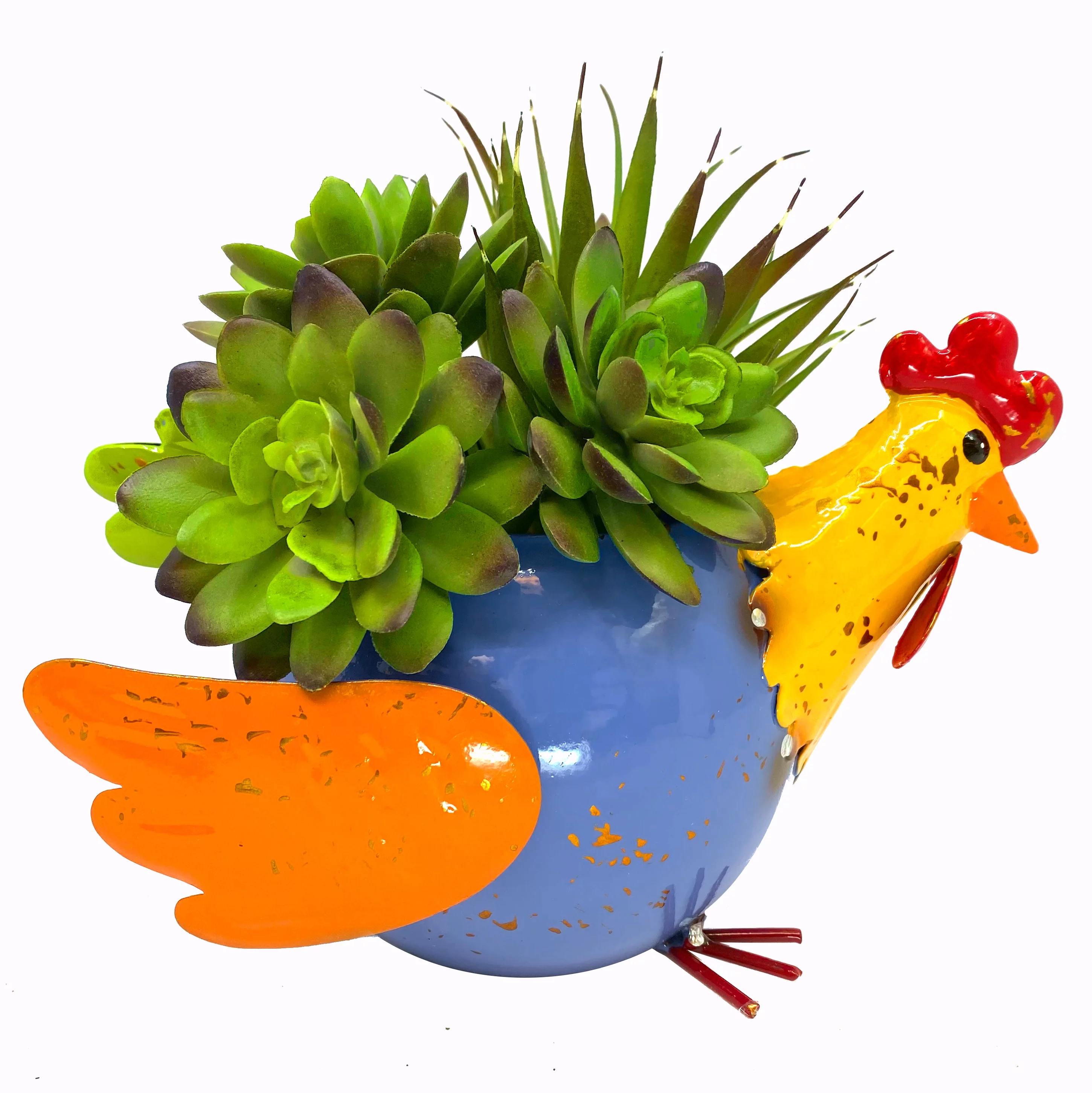 Chicken Planter Pot Colorful Farmhouse Metal Rooster Hen Succulent Flower Indoor Outdoor Garden Decor 8