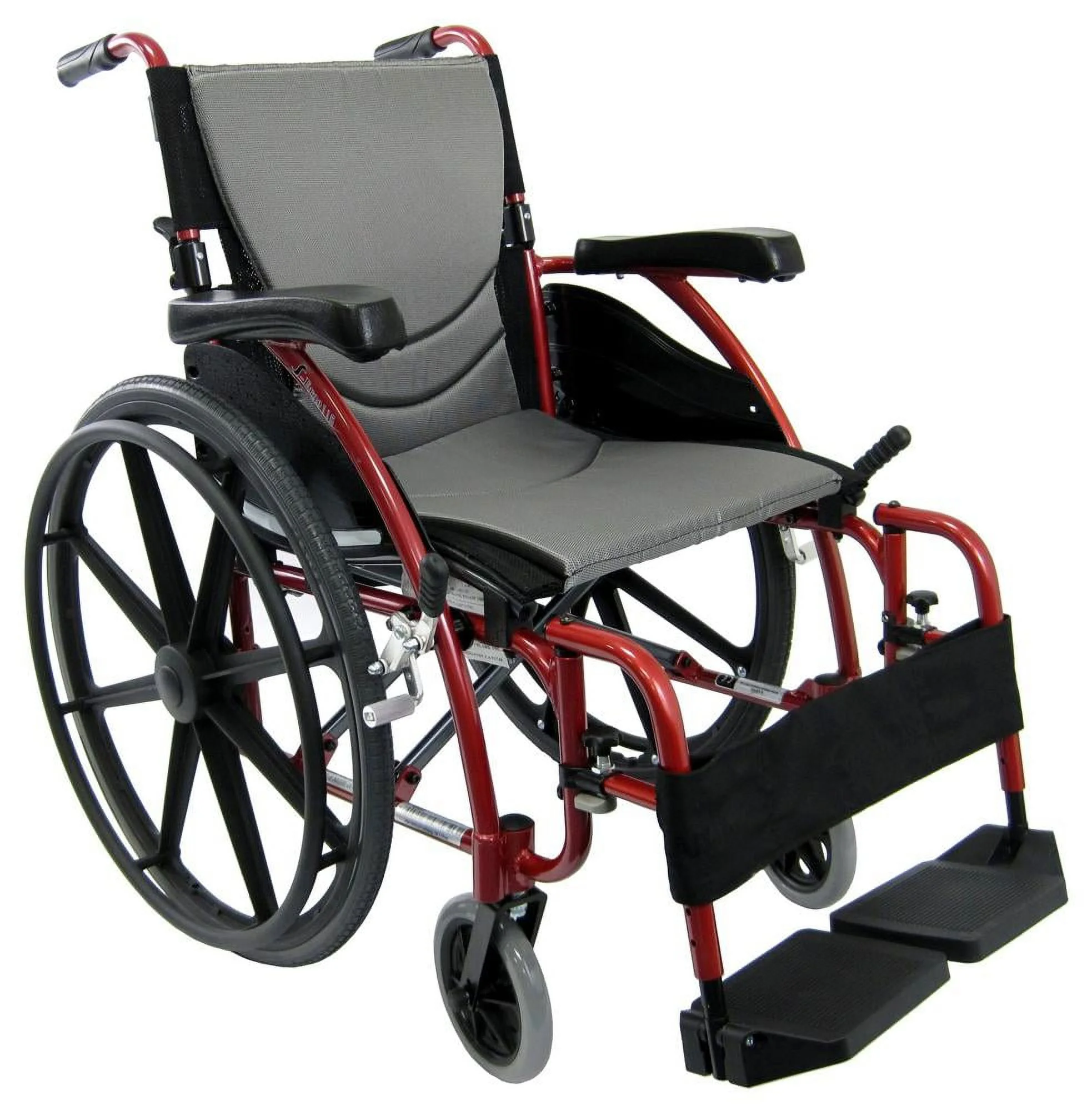 Karman S-115 Ergonomic Ultra Lightweight Manual Wheelchair with Swing Away Footrests and Mag Wheels in Rose Red, 16