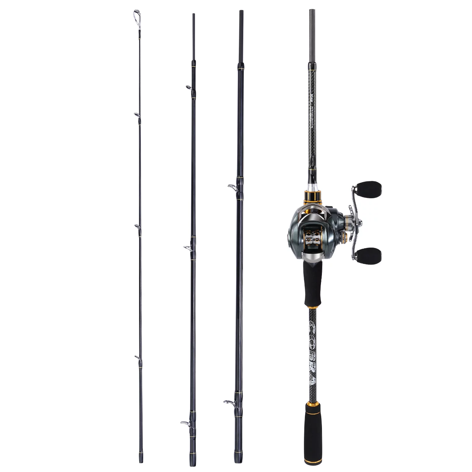 Sougayilang Snake Series Casting Rod 4 Piece Fishing Poles and Baitcaster Reel Fishing Combo