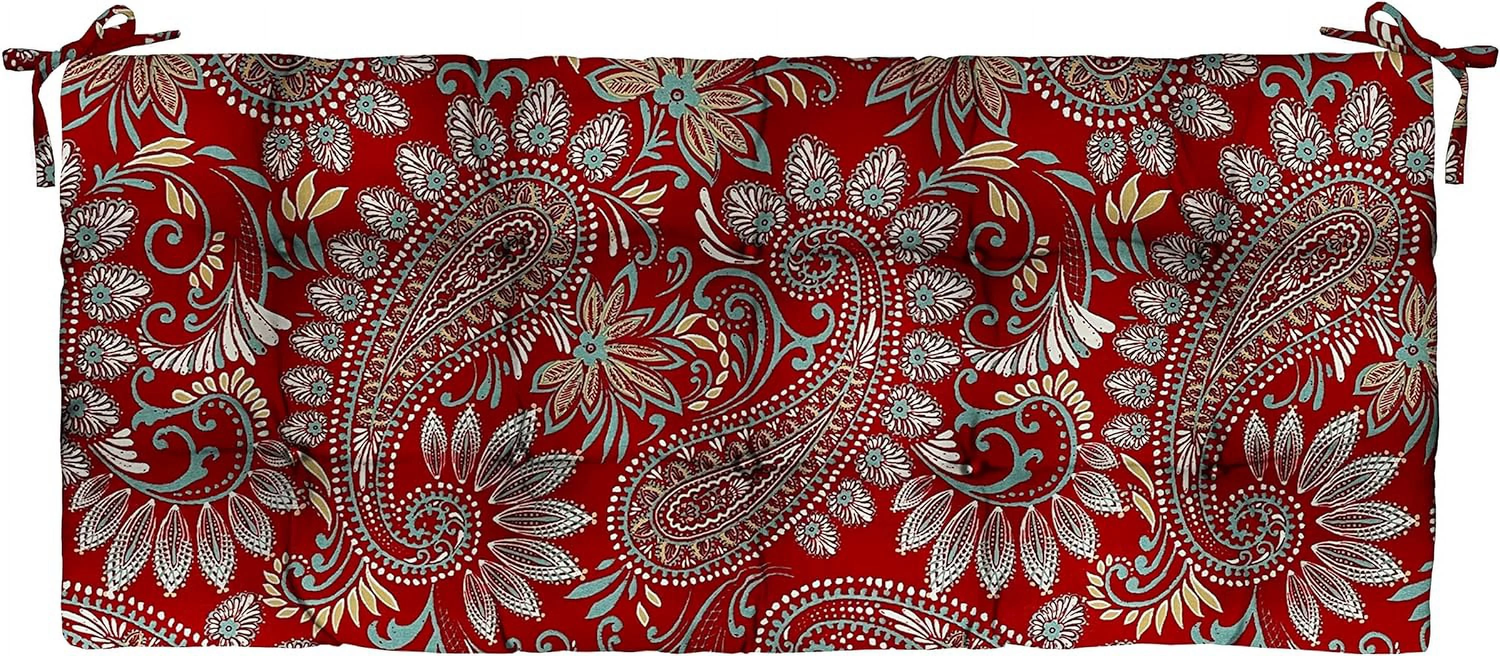 RSH Décor Indoor Outdoor Tufted Bench Cushion With Ties (51” X 18”), (Eastman Berry Red Paisley)