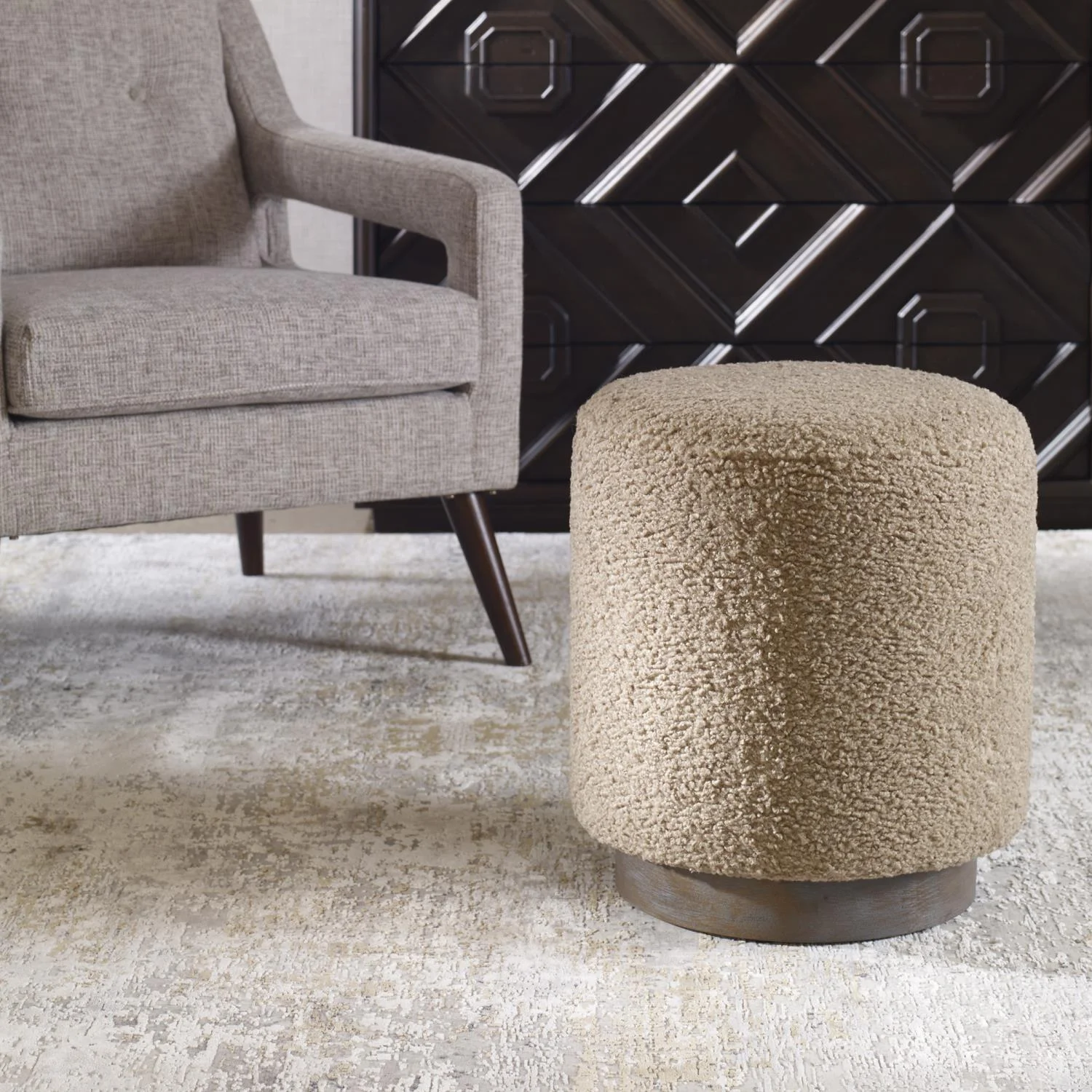 Uttermost Avila Plywood And Fabric Latte Round Ottoman 23714
