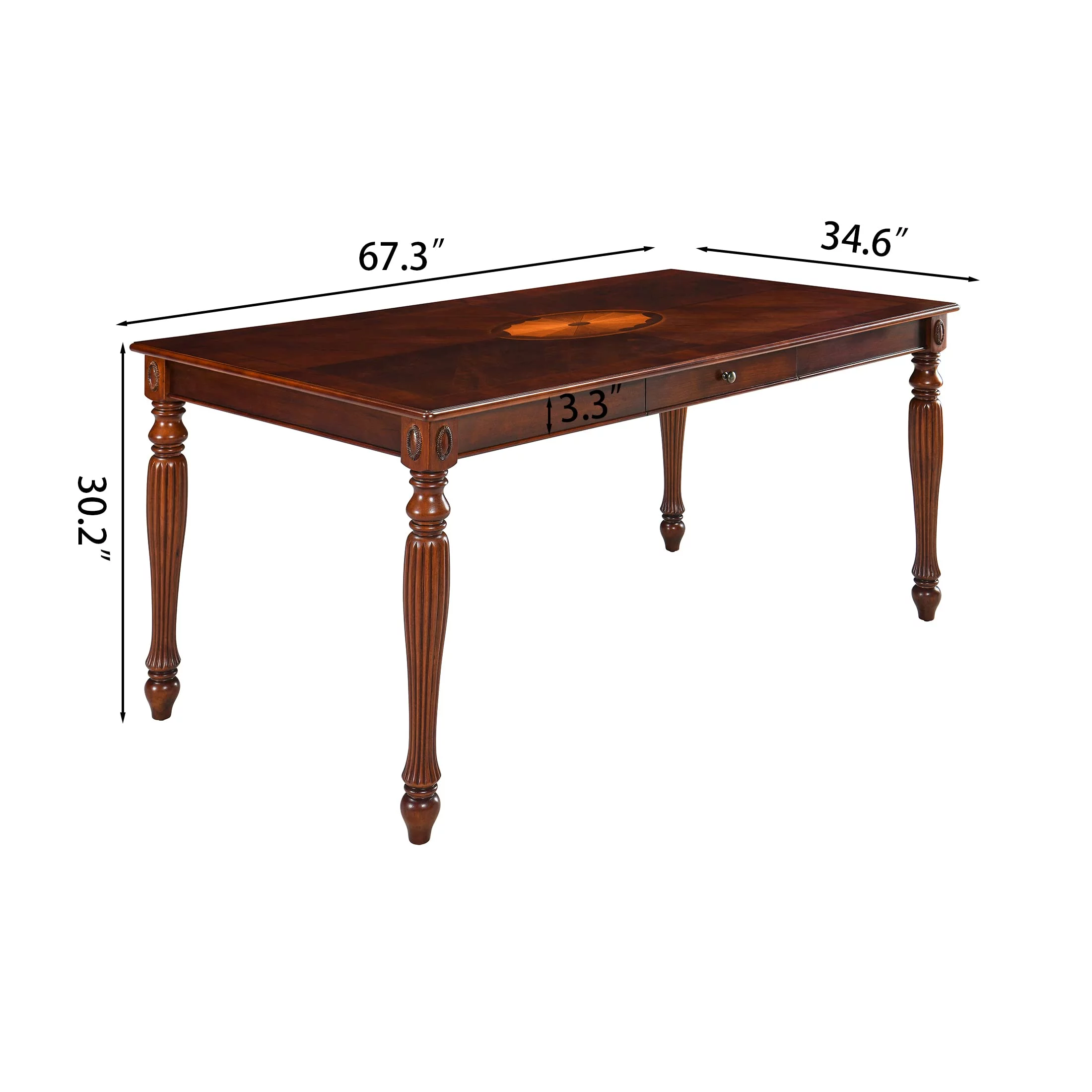JESONVID Solid Wood Dining Table with Drawer, 67.3