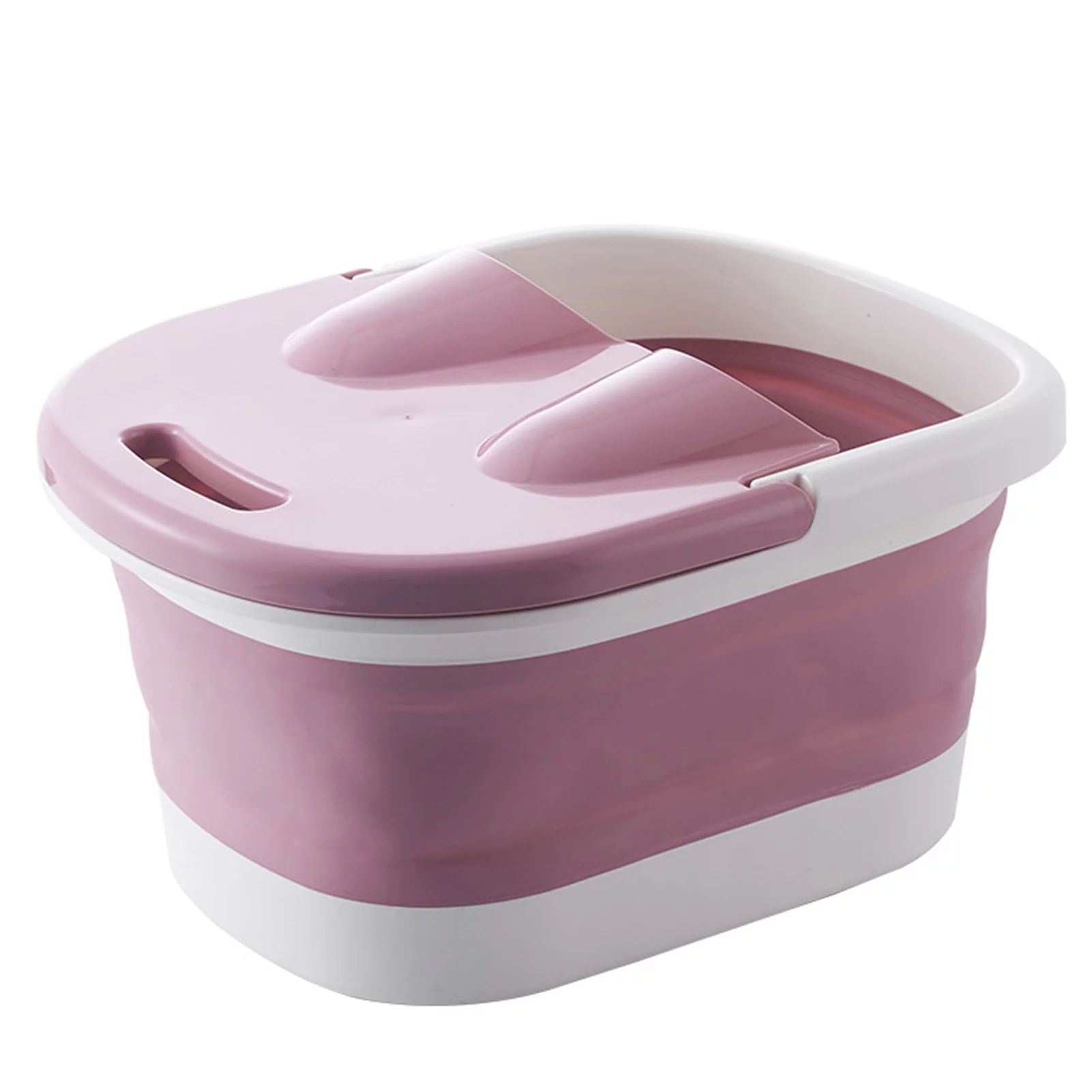 Collapsible Foot Bath Tub with Massaging Rollers Portable Foldable Foot Spa Soak Bath Tub Pedicure Tub for Soaking Feet with Handle Lid(粉红色)