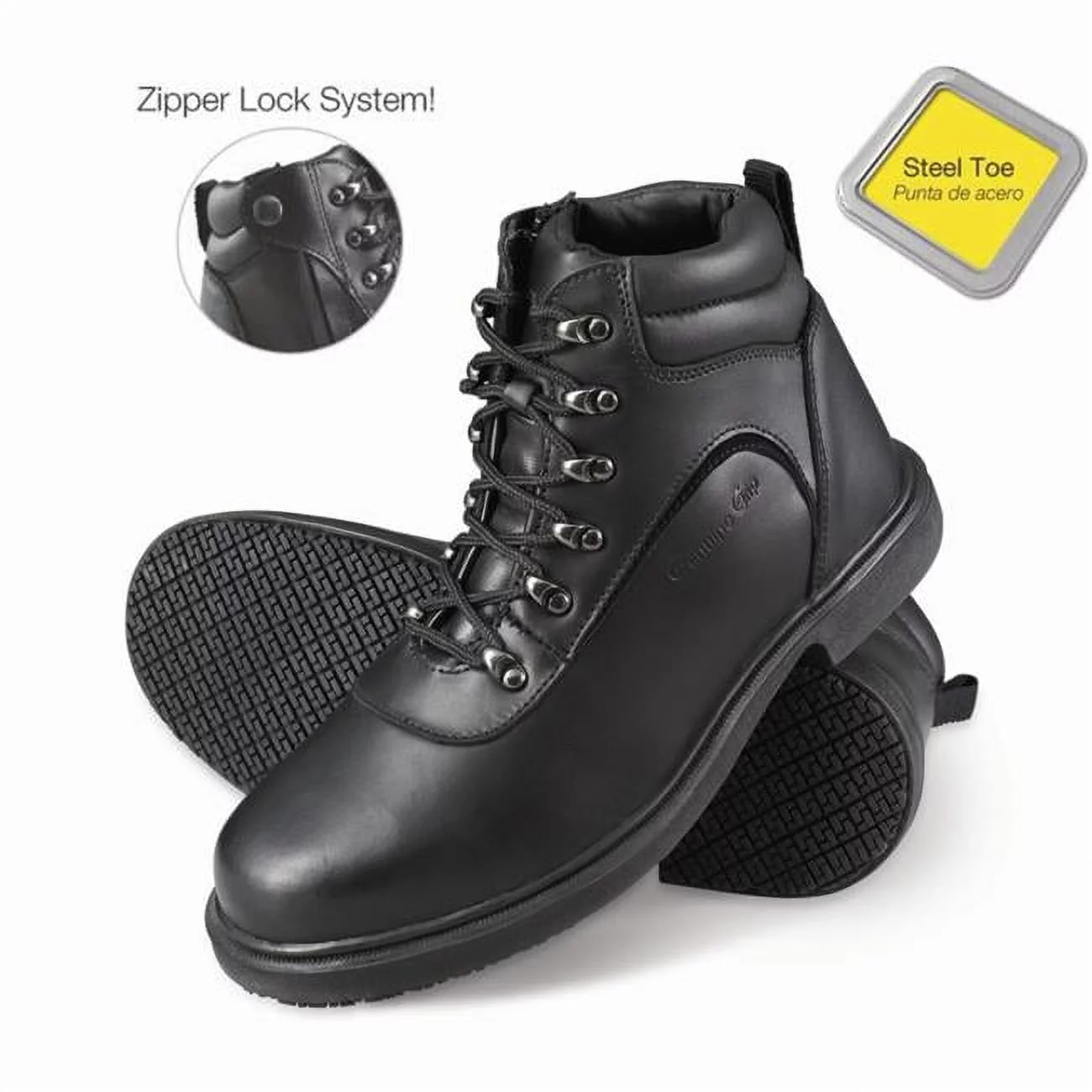 Genuine Grip  Mens Slip-Resistant Steel Toe Zipper Work Boot, Black - Size 6