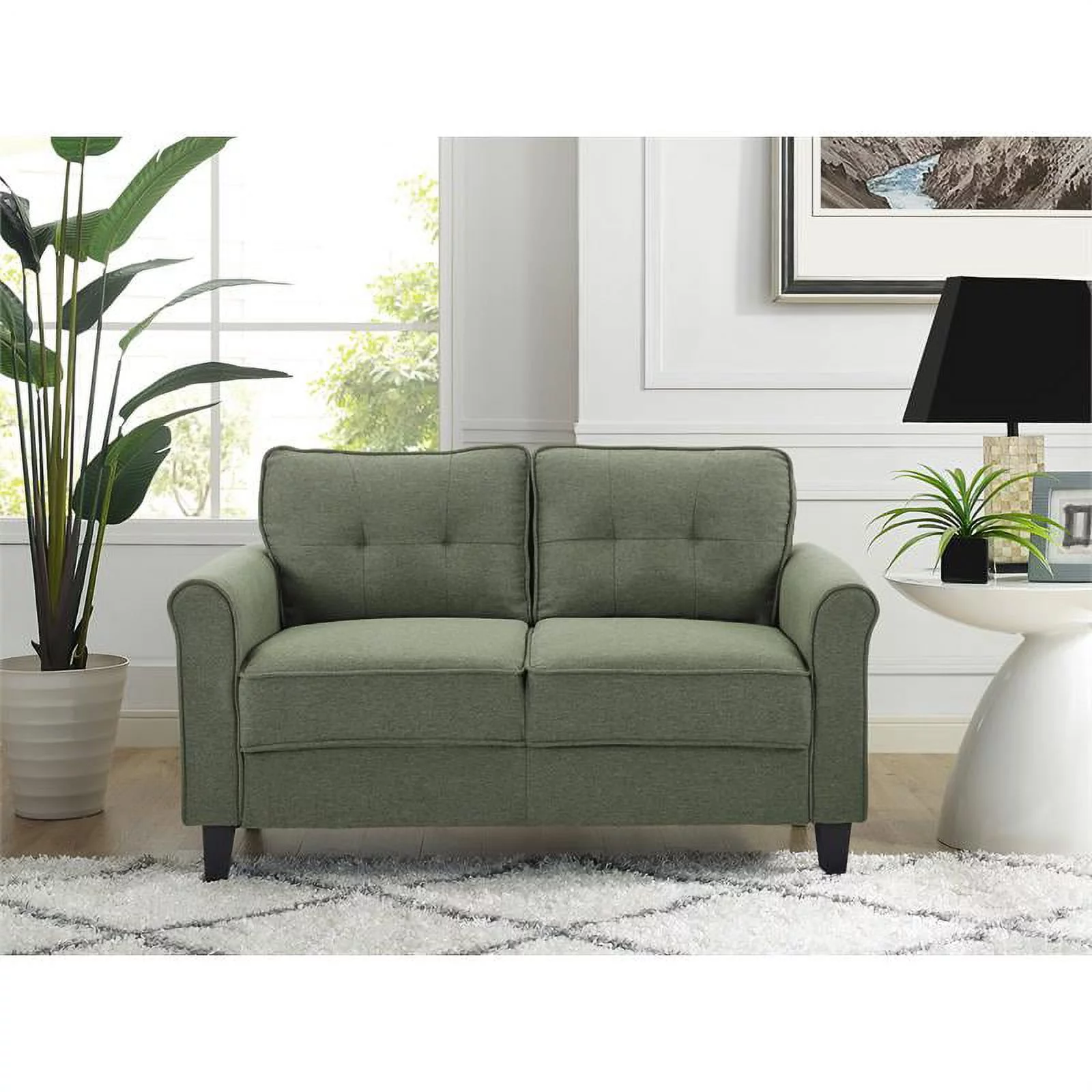 Lifestyle Solutions Helena Loveseat in Green Fabric Upholstery