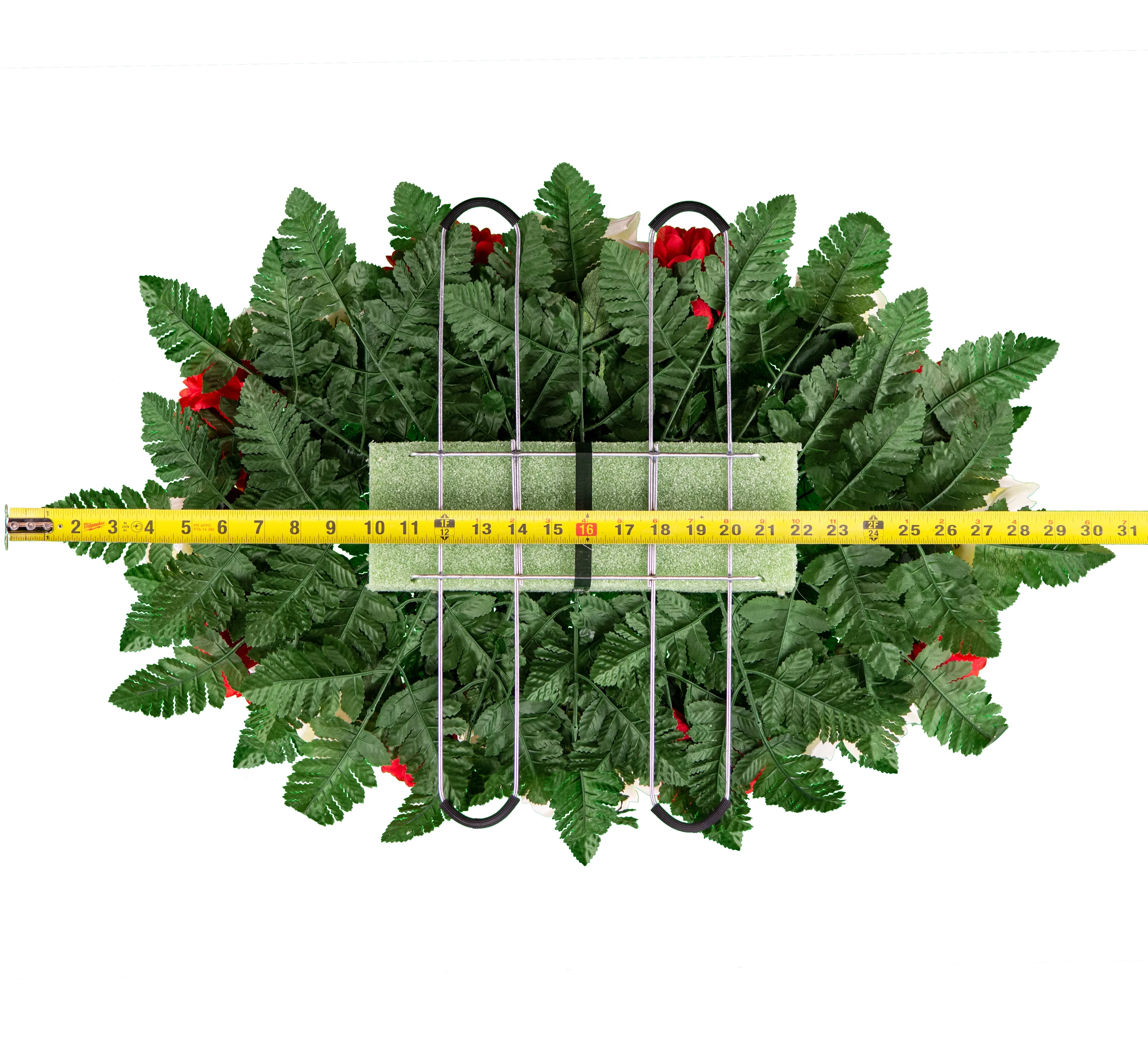 Sympathy Silks Artificial Cemetery Flowers 1 Red Poinsettia Bouquet & 1 Red/White Saddle