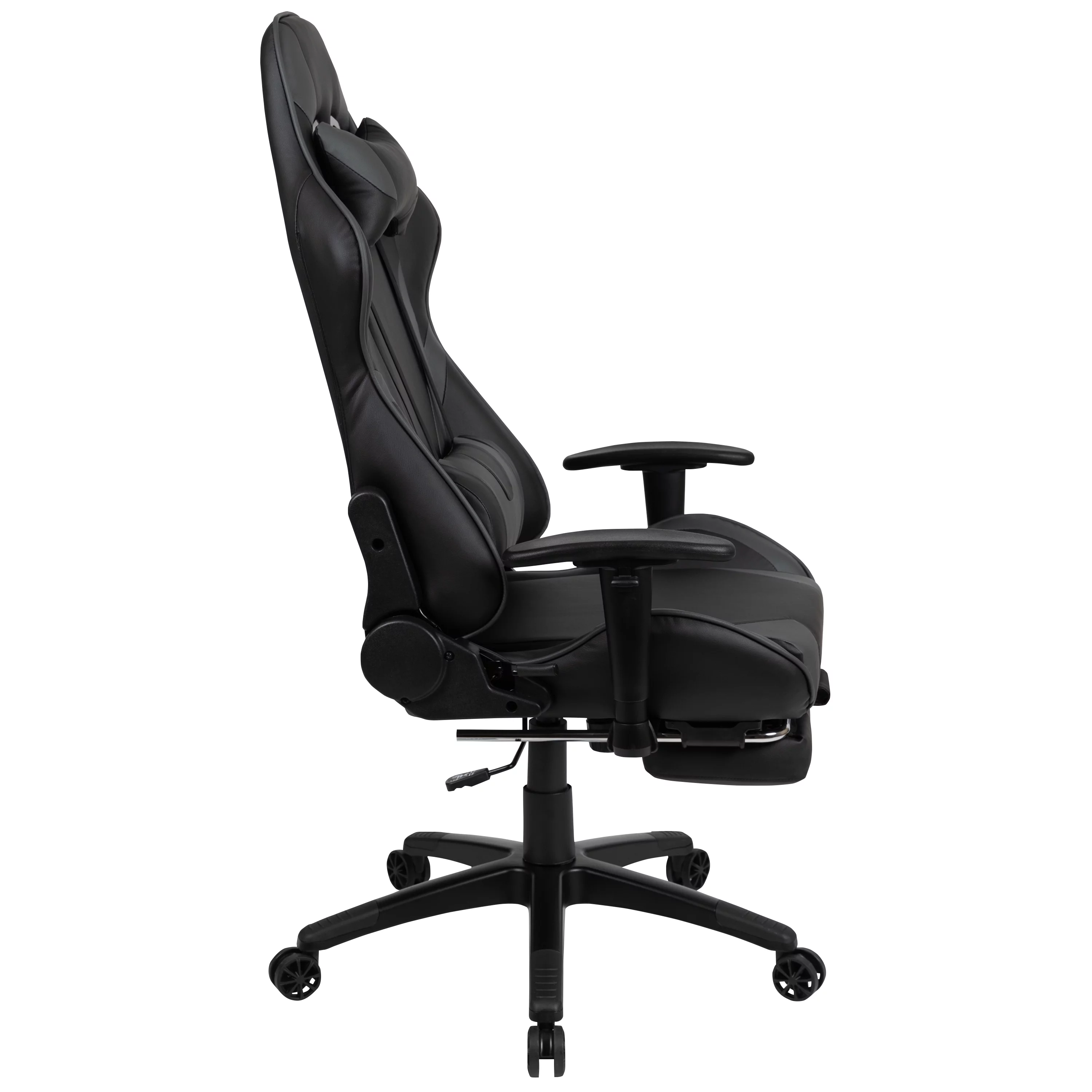Emma + Oliver Z300 Gaming Chair Racing Office Ergonomic Computer Chair with Fully Reclining Back and Slide-Out Footrest in Gray LeatherSoft
