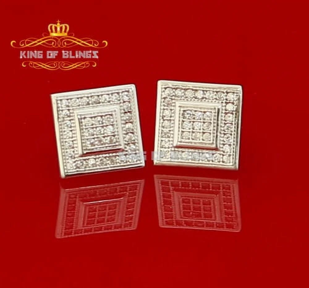 King of Bling's White Sterling Silver 0.66ct Cubic Zirconia Hip Hop Square Stud Women's Earrings
