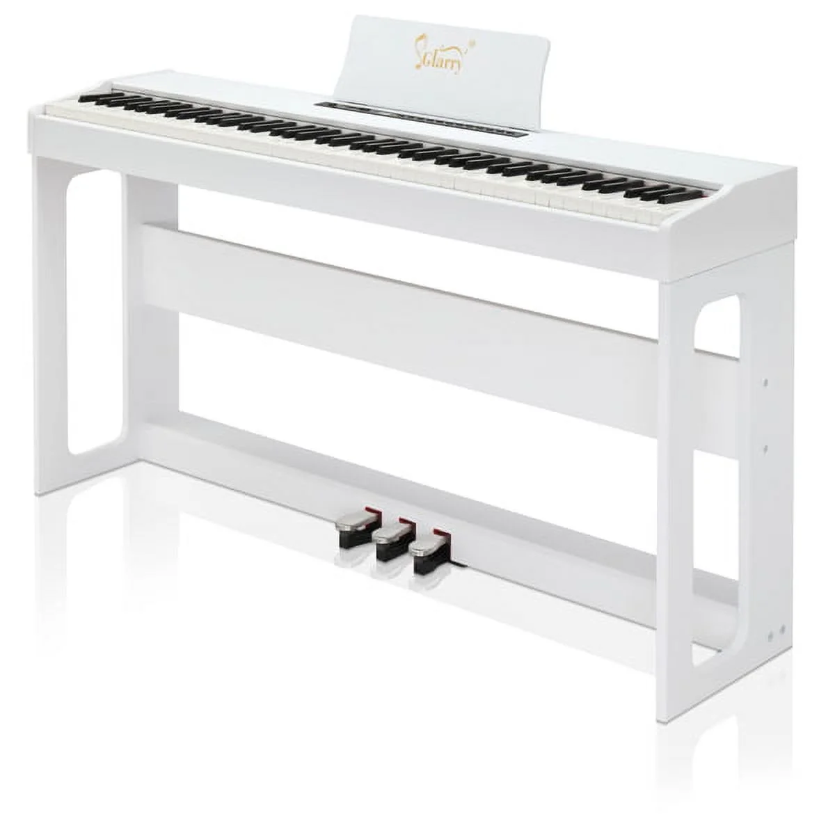 Bornmio Glarry GDP-104 88 Keys Full Weighted Keyboards Digital Piano with Furniture Stand, Power Adapter, Triple Pedals, Headphone, for All Experience Levels White