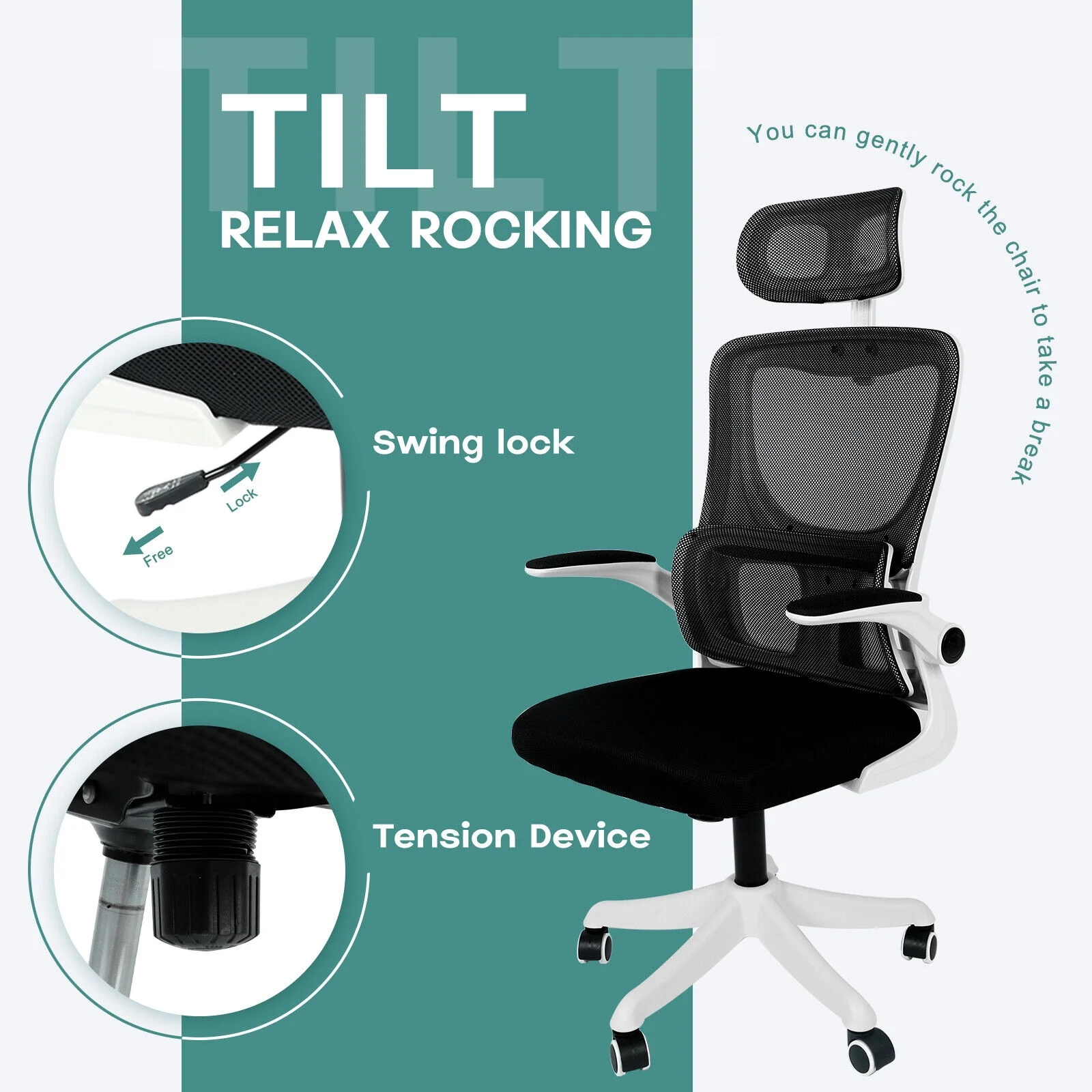 Office Chair Gaming Desk Chair Ergonomic Mesh Dynamic Lumbar Support White