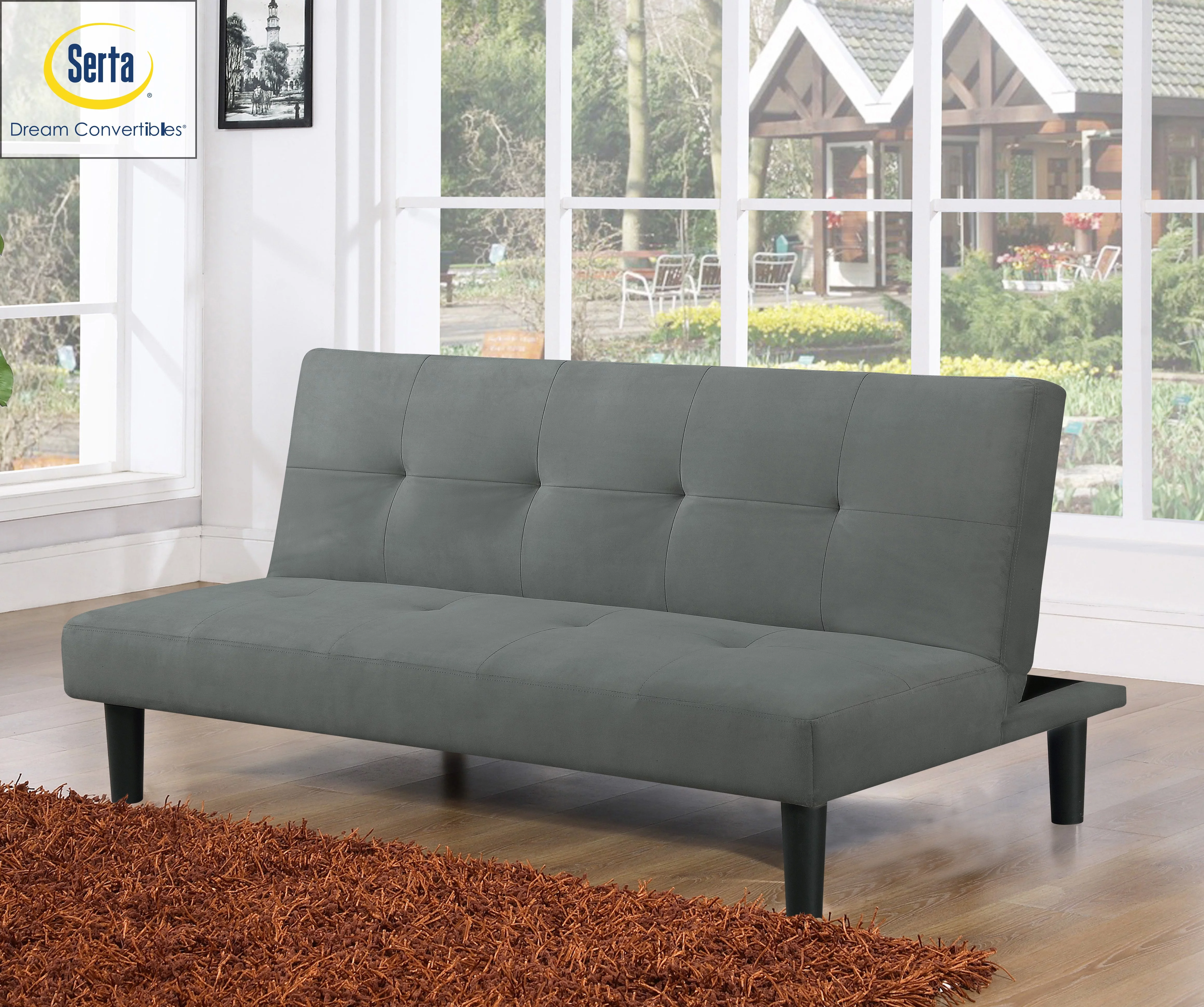 Serta Easton Casual Convertible Futon in Microfiber, Dark Grey 337281806