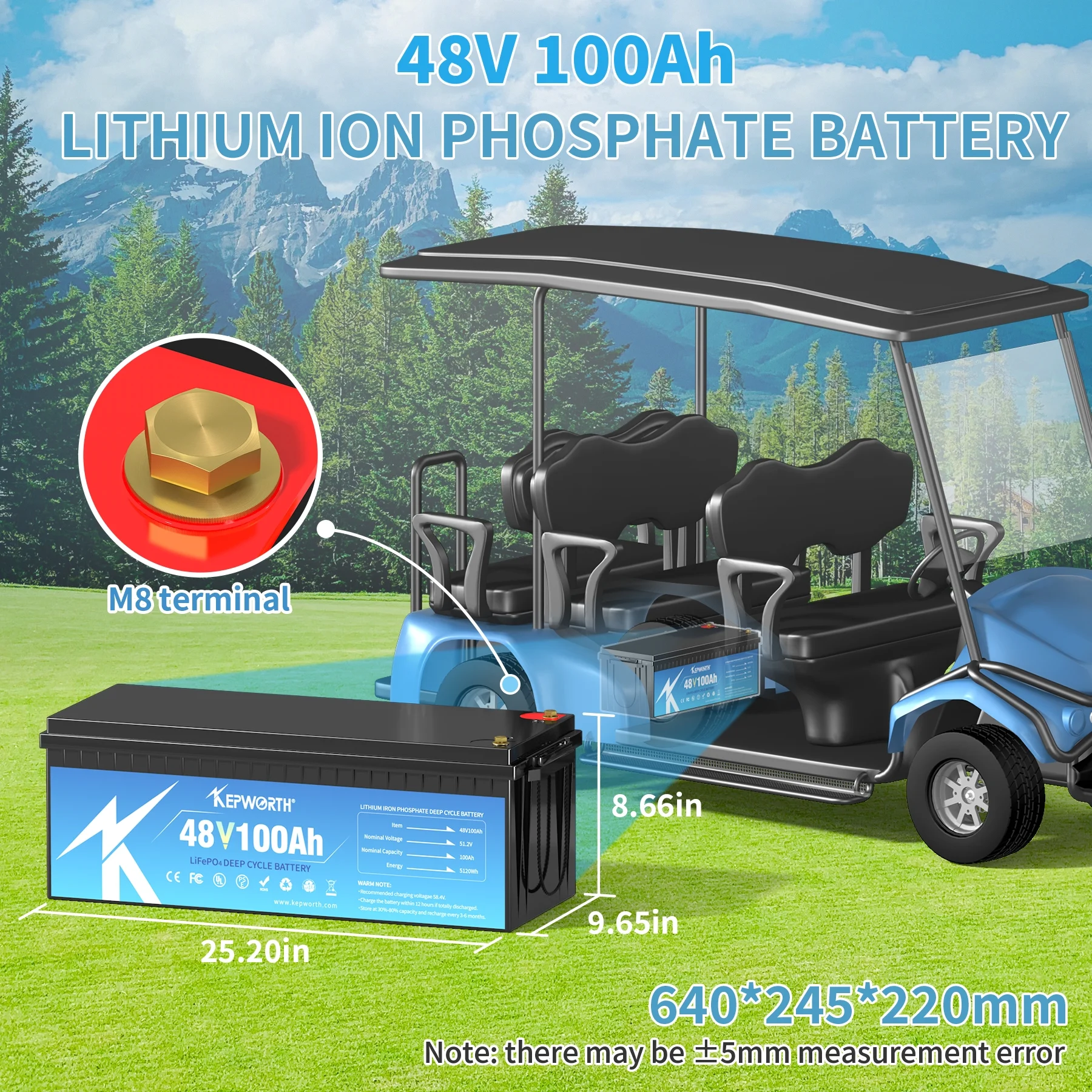 KEPWORTH 48V LiFePO4 Battery 100Ah, Lithium Batteries with 150A BMS, Rechargeable Deep Cycle, widely used for Trolling Motor, Marine, Camper, RV, Solar Power, Off Grid, Lawn Mower
