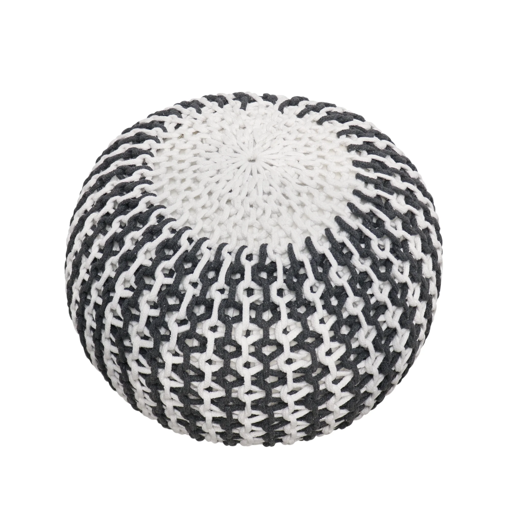 Pasargad Home Pasargad Home Santorini Ivory & Grey Knitted Round Pouf