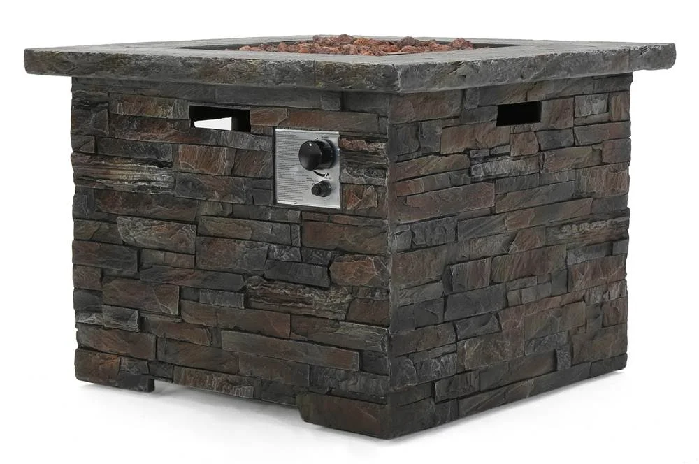 Noble House Blaeberry Concrete Stone Outdoor Square Fire Pit in Natural/Gray