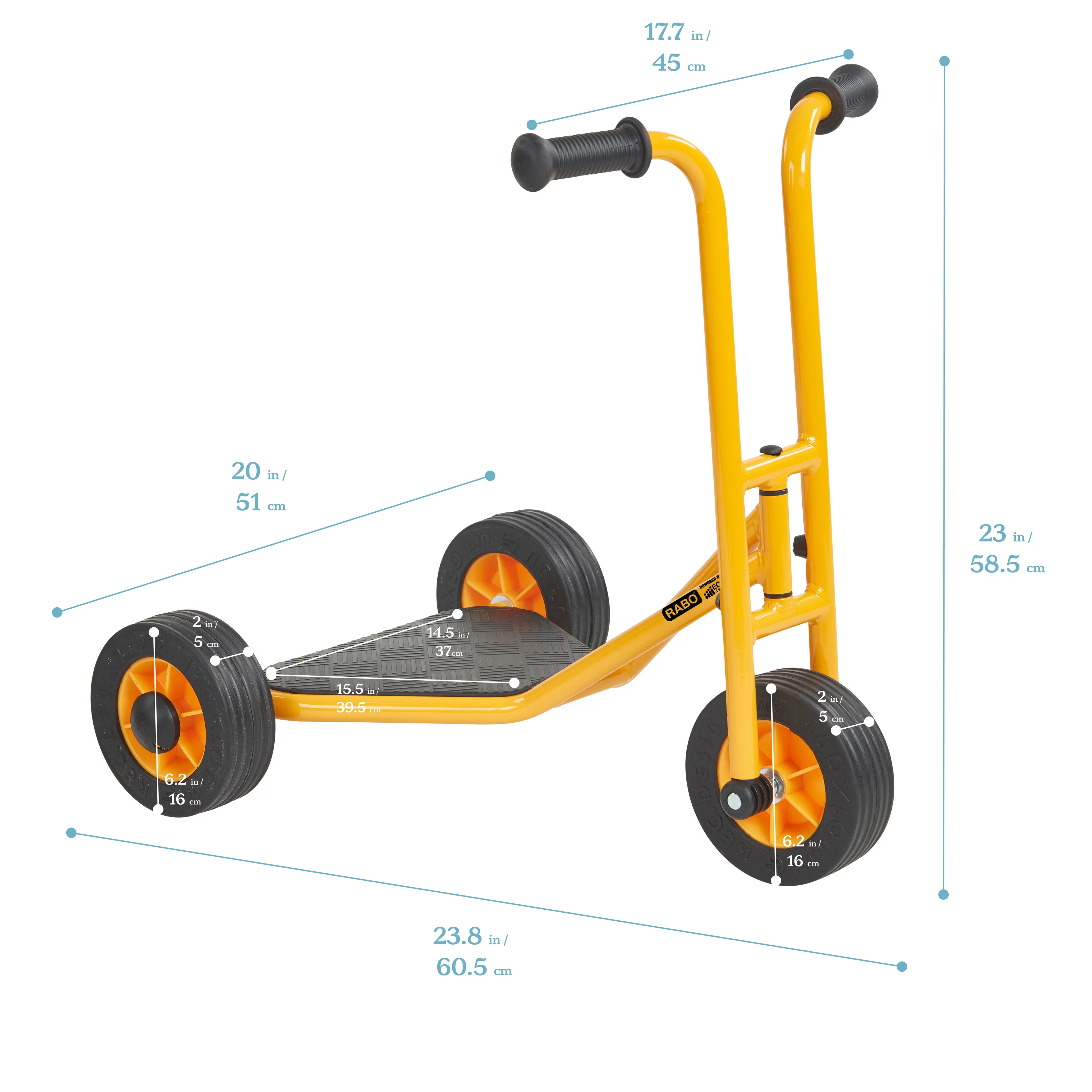 RABO powered by ECR4Kids 3-Wheel Stand-Up Scooter, Industrial Grade Kids Bike - Yellow/Black