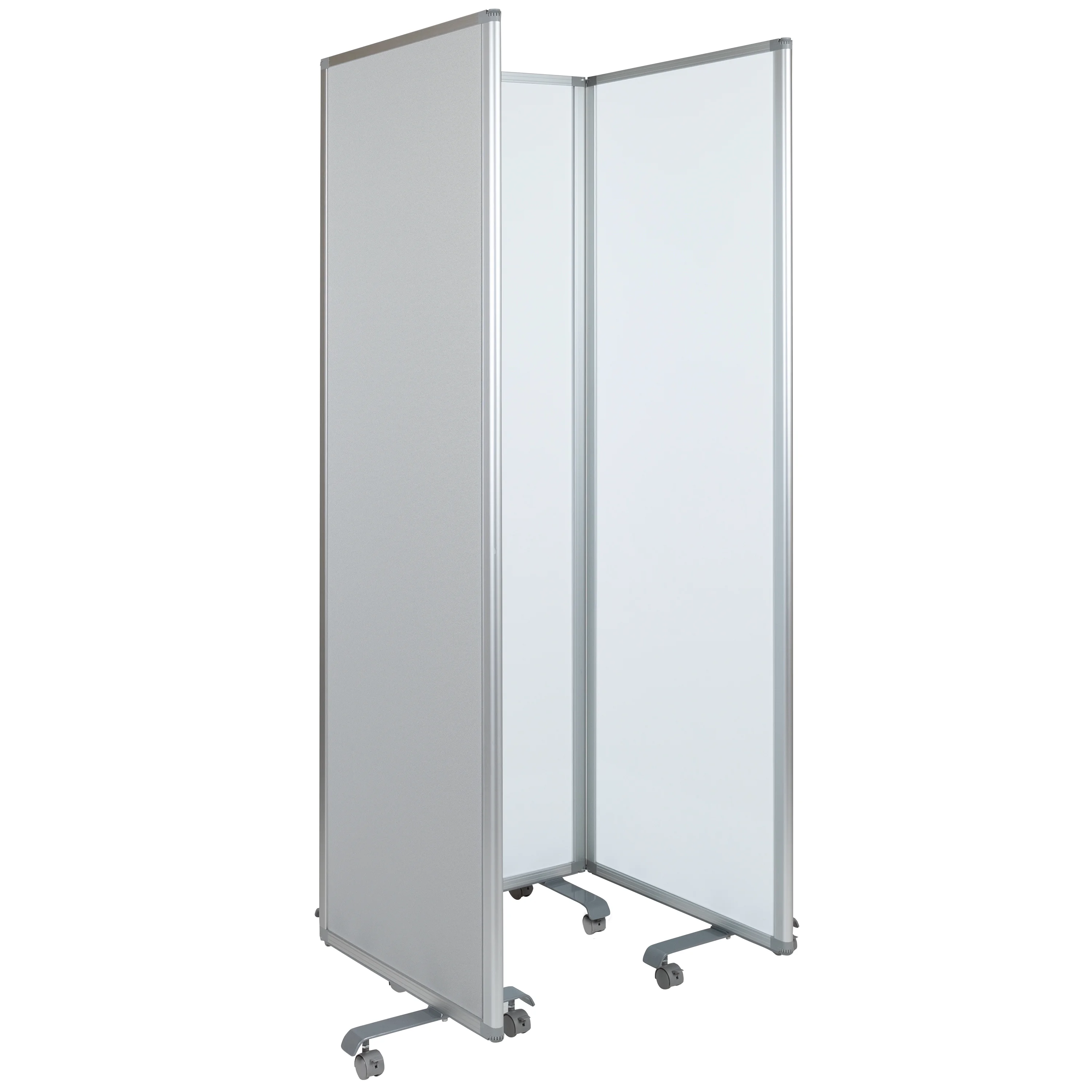 Emma + Oliver Mobile Whiteboard/Cloth 3 Section Partition with Locking Casters, 72