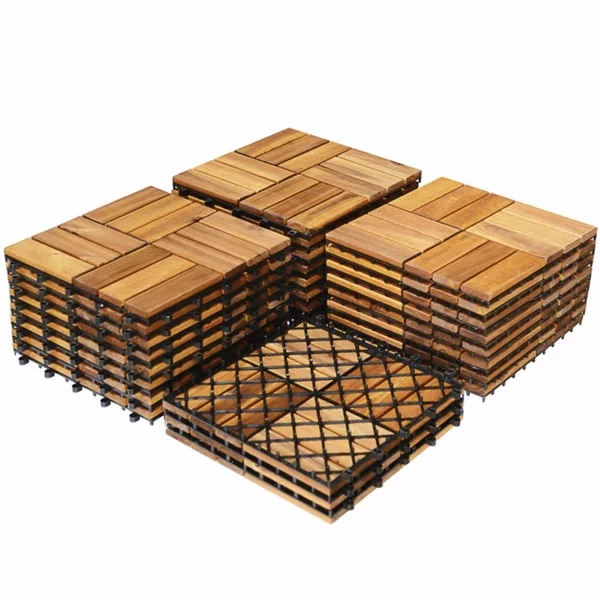 Fithood 27 Pieces Acacia Wood Interlocking Patio Deck Tile