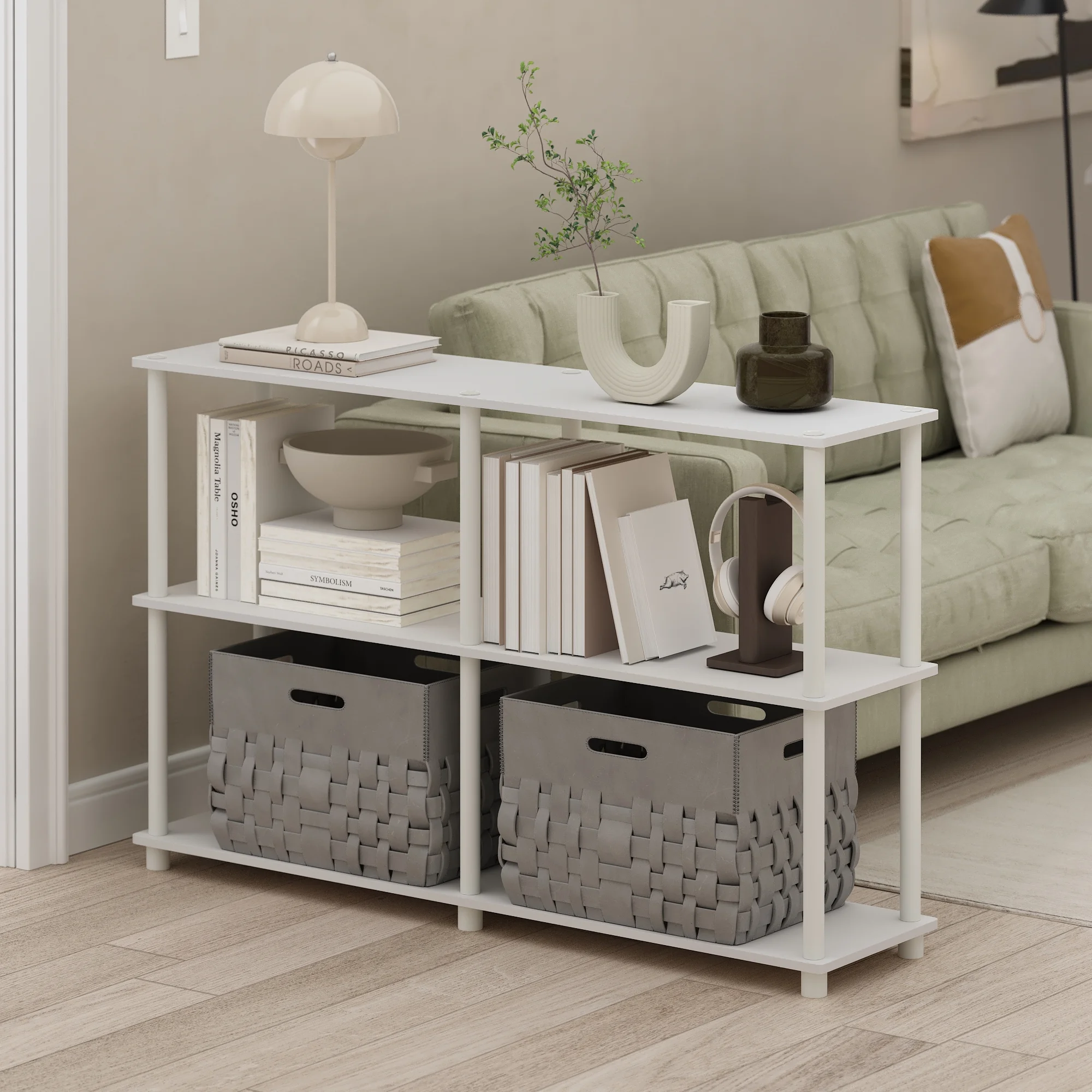 Furinno Turn-N-Tube 3-Tier Double Size Storage Display Rack, White/White