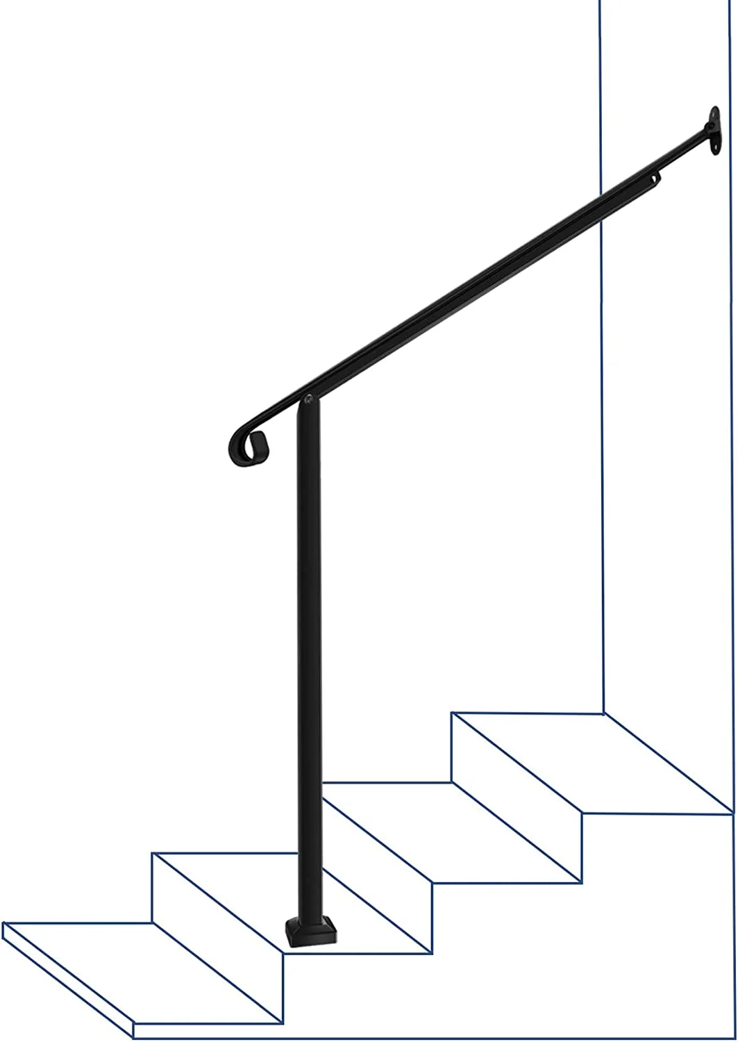 Outdoor Stair Railing 1-2 Step Handrail, Wall and Floor Mounted Wrought Iron Handrails Stair Rail with Installation Kit Hand Rail for Outdoors Steps (2 Steps)