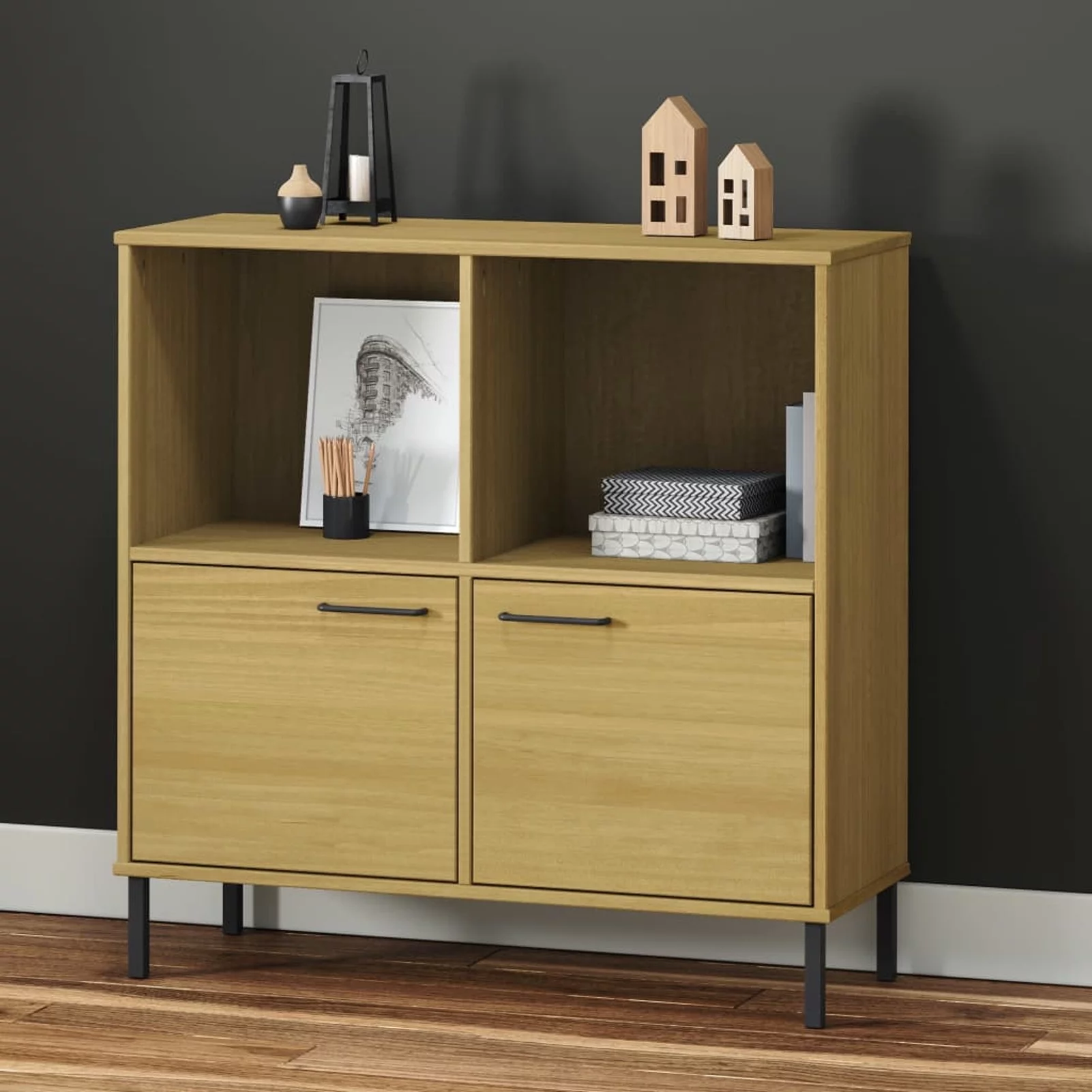 Andoer Bookcase with Metal Legs Brown 35.4