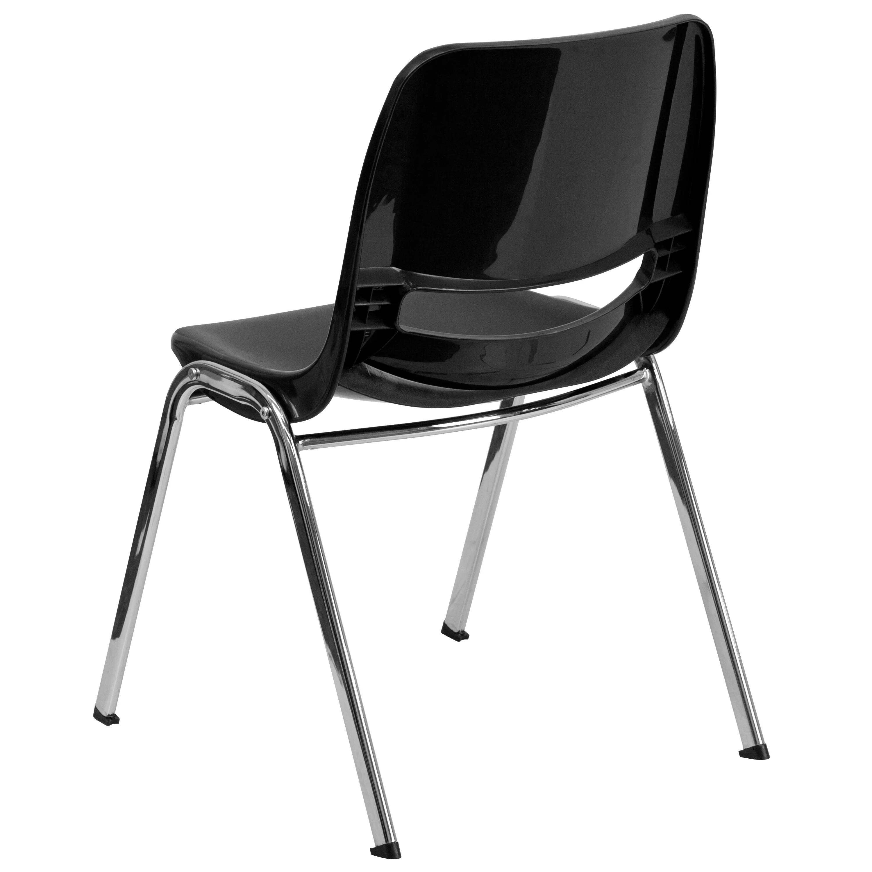 BizChair 440 lb. Capacity Kid's Black Ergonomic Shell Stack Chair with Chrome Frame and 14
