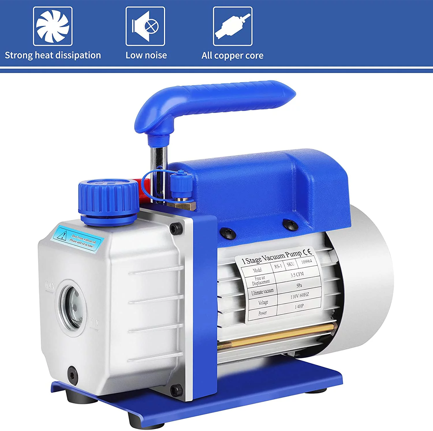 110V/60HZ 1/4 HP 3.5CFM Rotary Vane Air Vacuum Pump and R134 Manifold Gauge