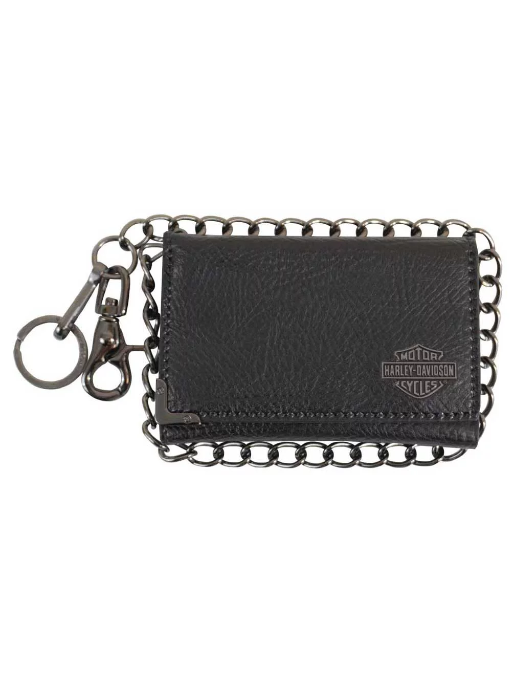 Harley-Davidson Mens Gunmetal Leather Medium Biker Tri-Fold Wallet GM6516L-BLACK, Harley Davidson