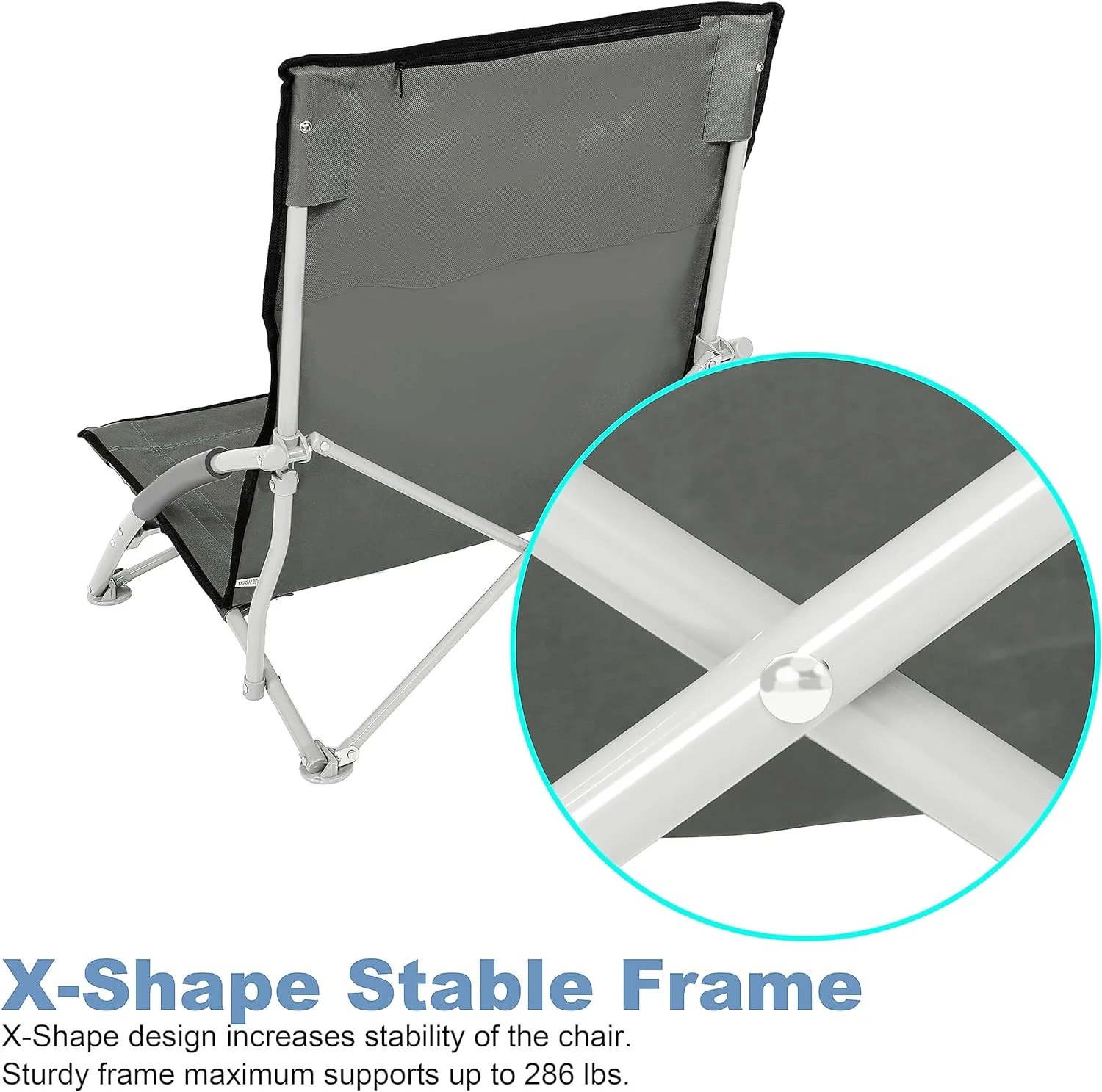 Beach Camping Folding Adults with Carry Bag︱Low Profile, Lightweight, Portable Chair for Outdoor Travel, Picnic, BBQ (Color: Grey), 1-Pack, Black