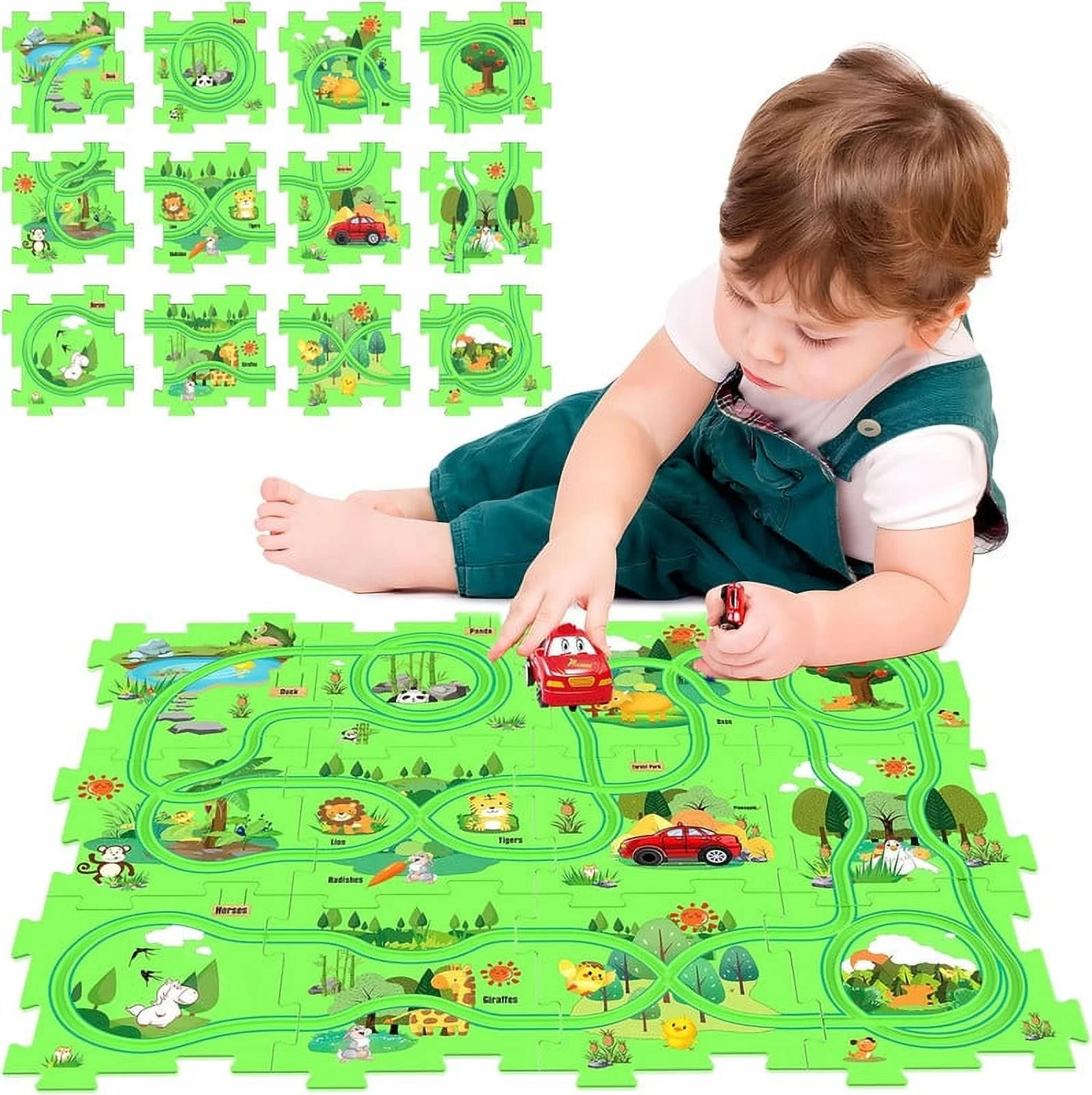 Puzzle Track Play Set, Battery-Operated Toy Vehicles & Plastic Puzzle Board, Educational Toys for Kids Ages 3-5, Toddlers Puzzle Rail Car, Montessori Toys Gift for 3 4 5 6 Year Old Boys Girls