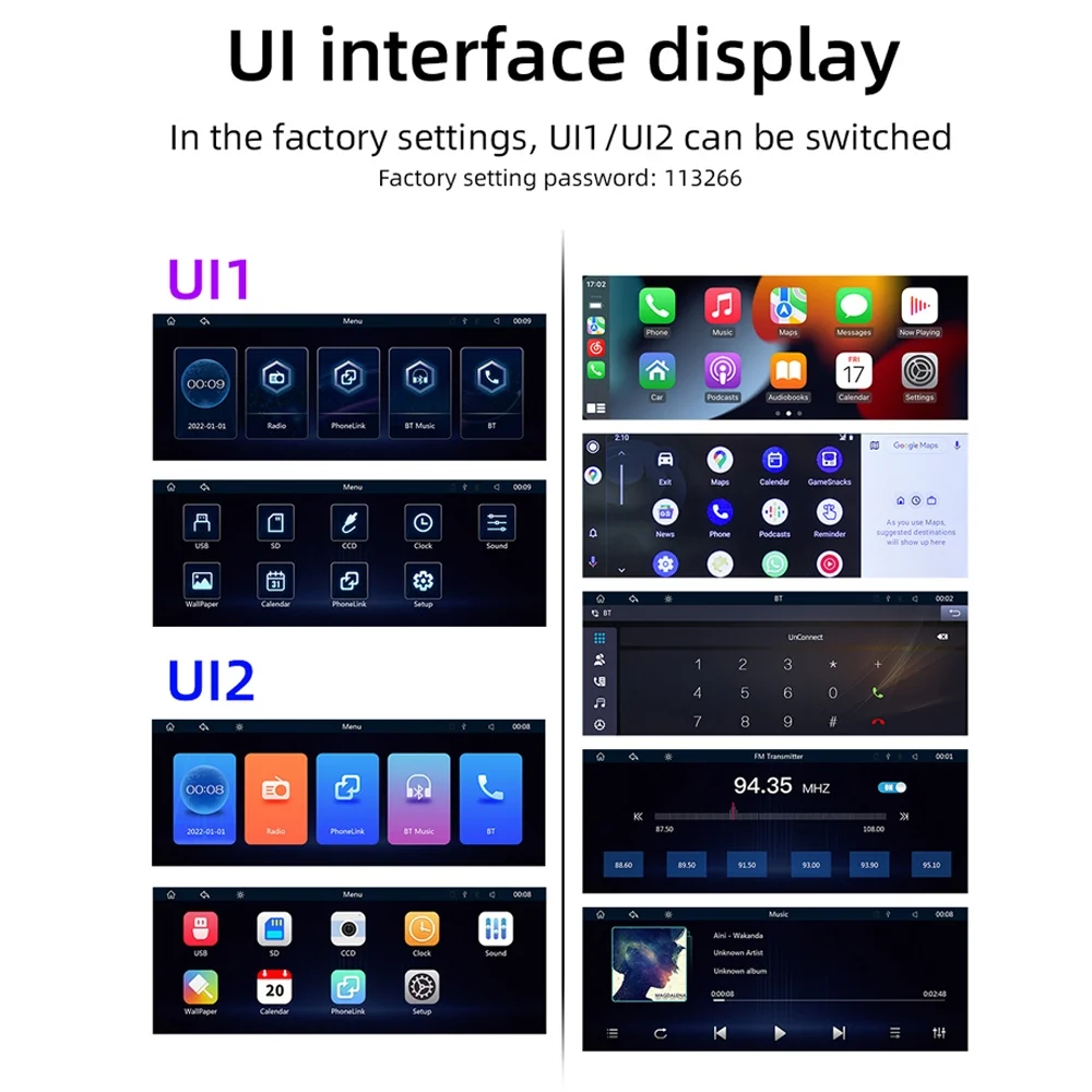 9.3 Inch Touchscreen Car Stereo BT MP5 Player Built-in Carplay Android Auto Support /AUX Output/Mirror Phone Link/Reverse Image U-Disk/TF Card with 2 Adjustable Bracket