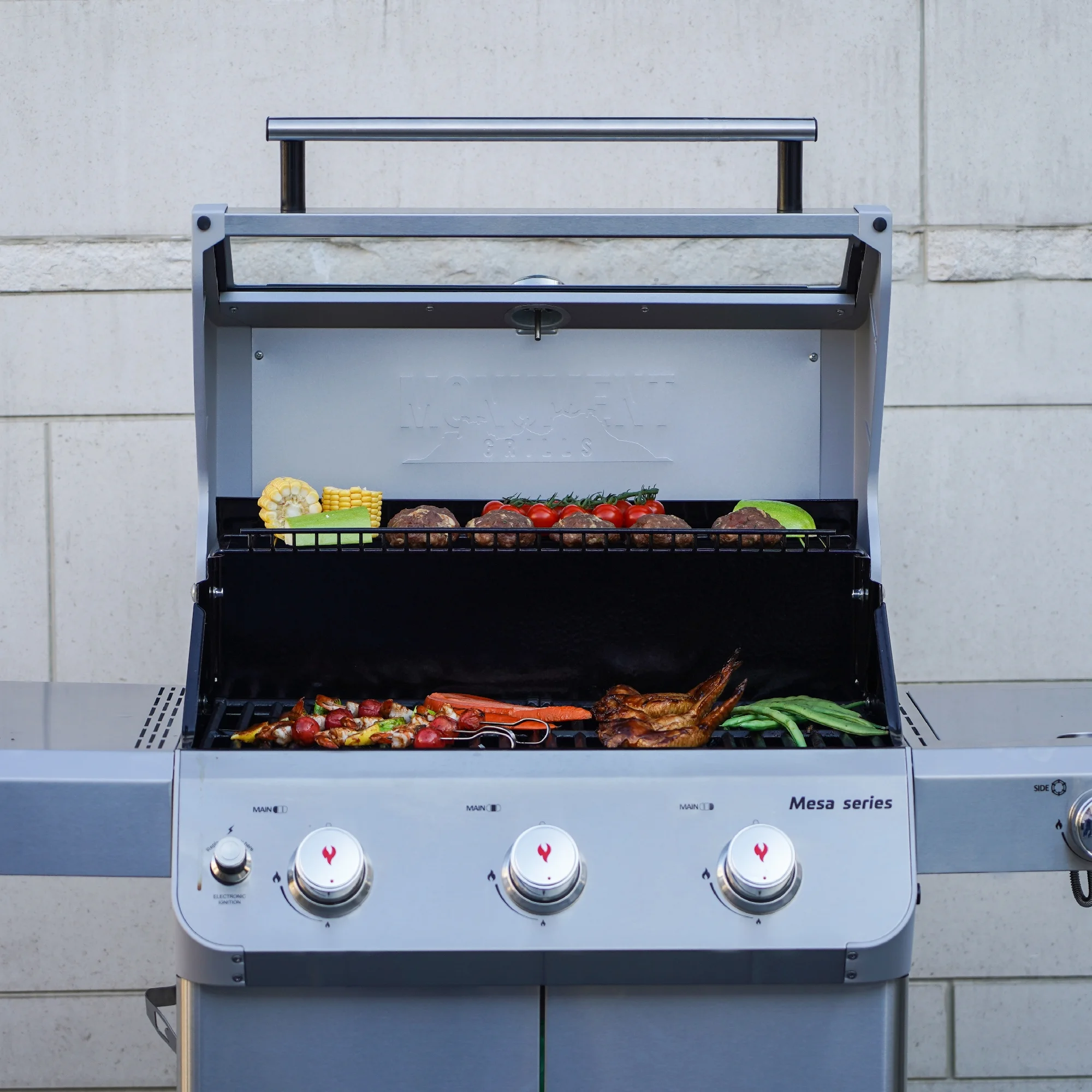 Mesa 3-Burner Propane Gas Grill in Stainless Steel with Clear View Lid and LED Controls