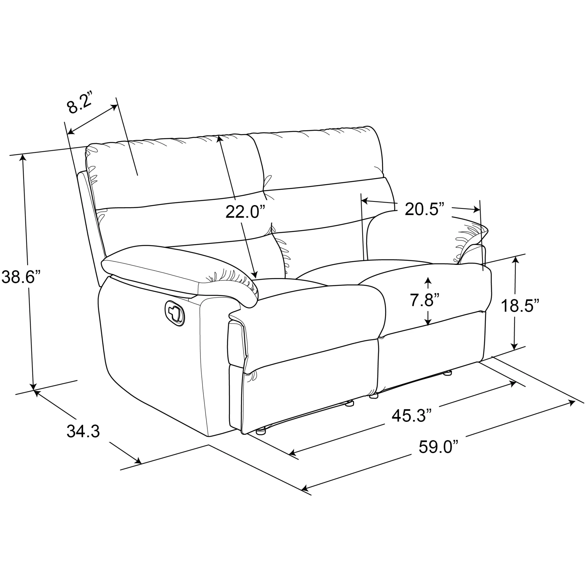 Relax A Lounger Boston Reclining Loveseat in Black Faux Leather Upholstery