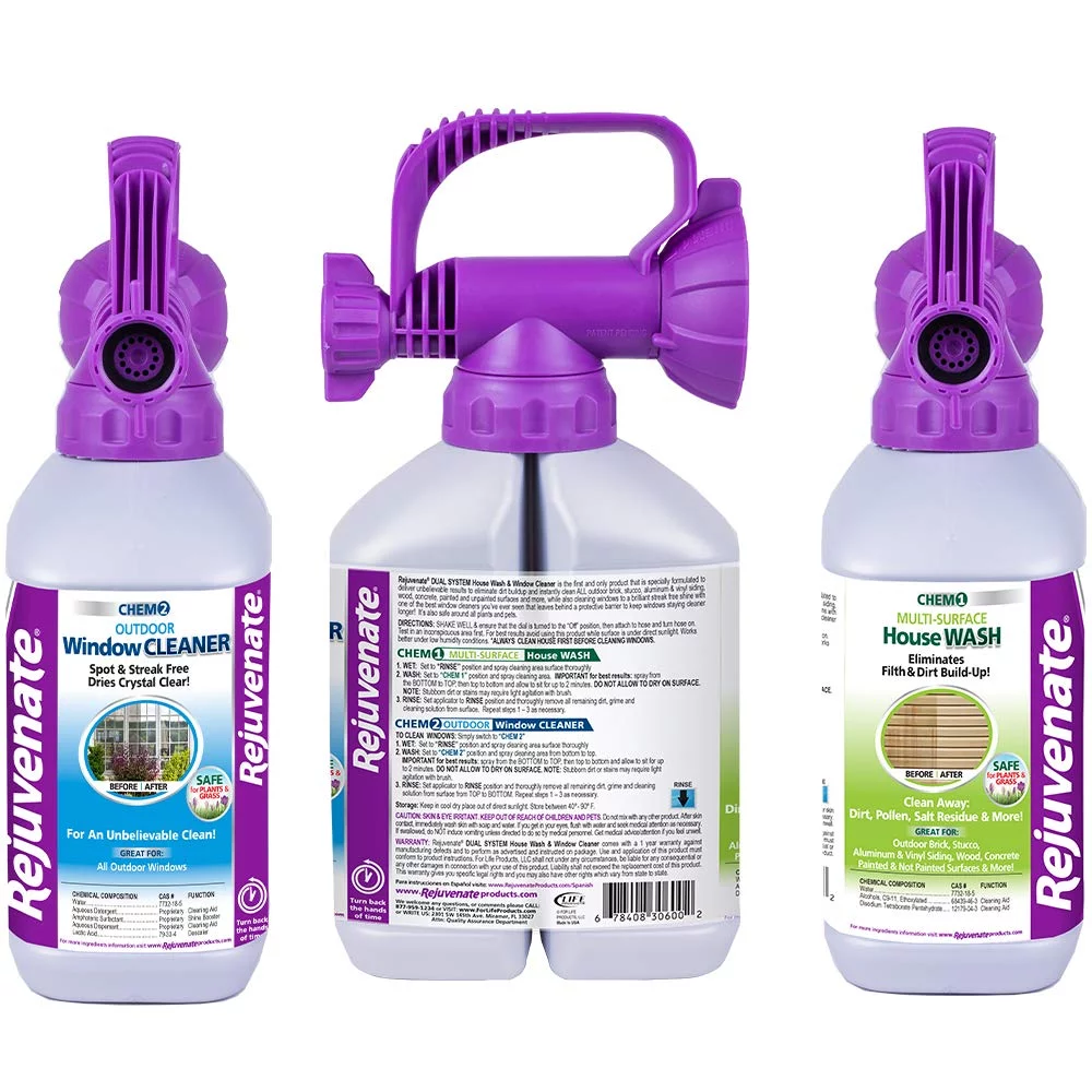 Rejuvenate Dual System Outdoor Window Cleaner & House Siding Cleaner with Hose-End Attachment