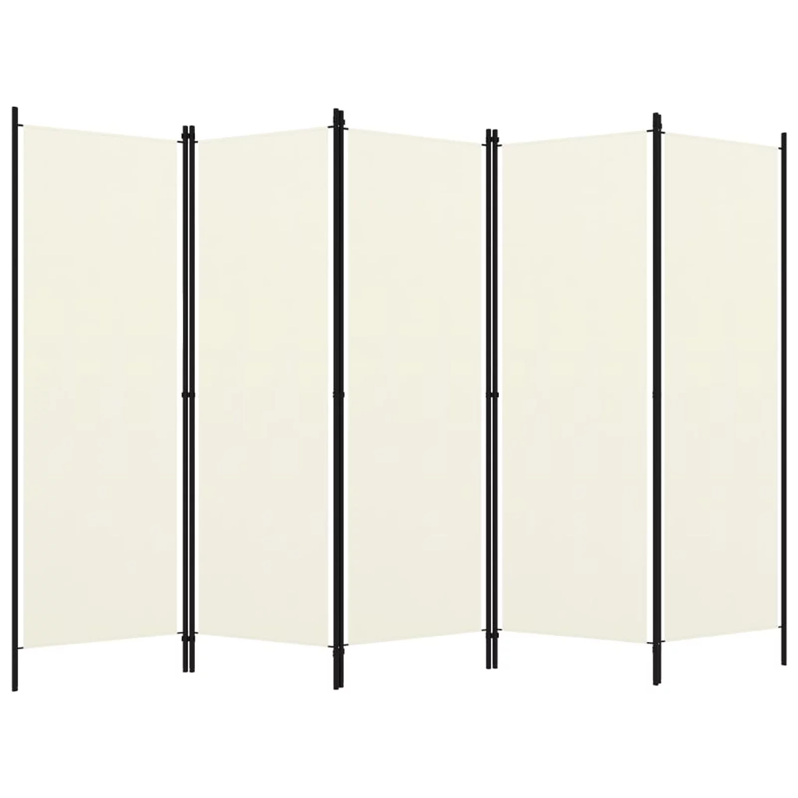 Anself 5 Panel Folding Room Divider Fabric Freestanding Room Partition Panel Screen Iron Frame Cream White for Bedroom, Bathroom, Living Room Home Furniture 98.4 x 70.9 Inches (W x H)