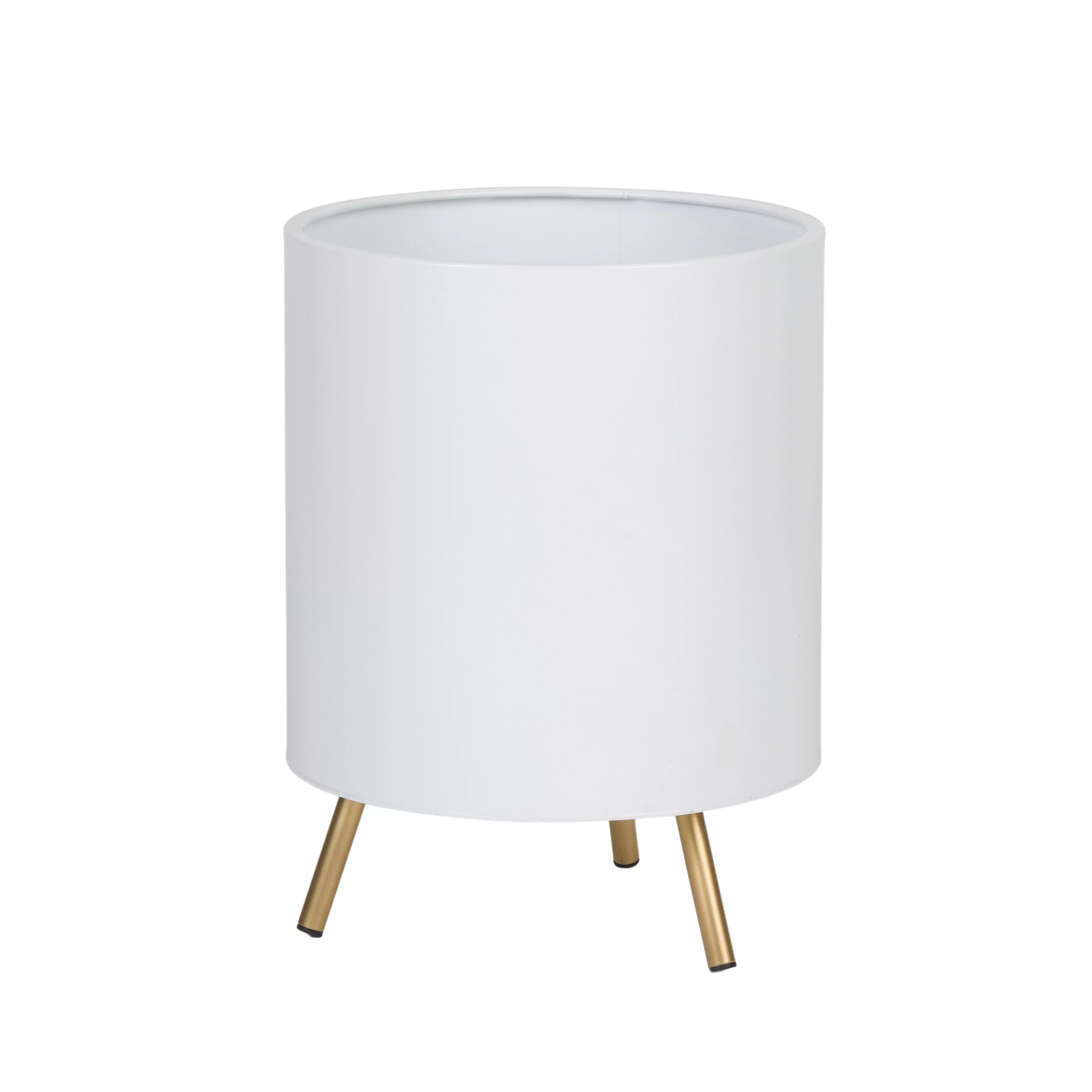 Raya White Mid-Century Modern Indoor Metal Pot Planter with 3-Leg Metal Base - 16