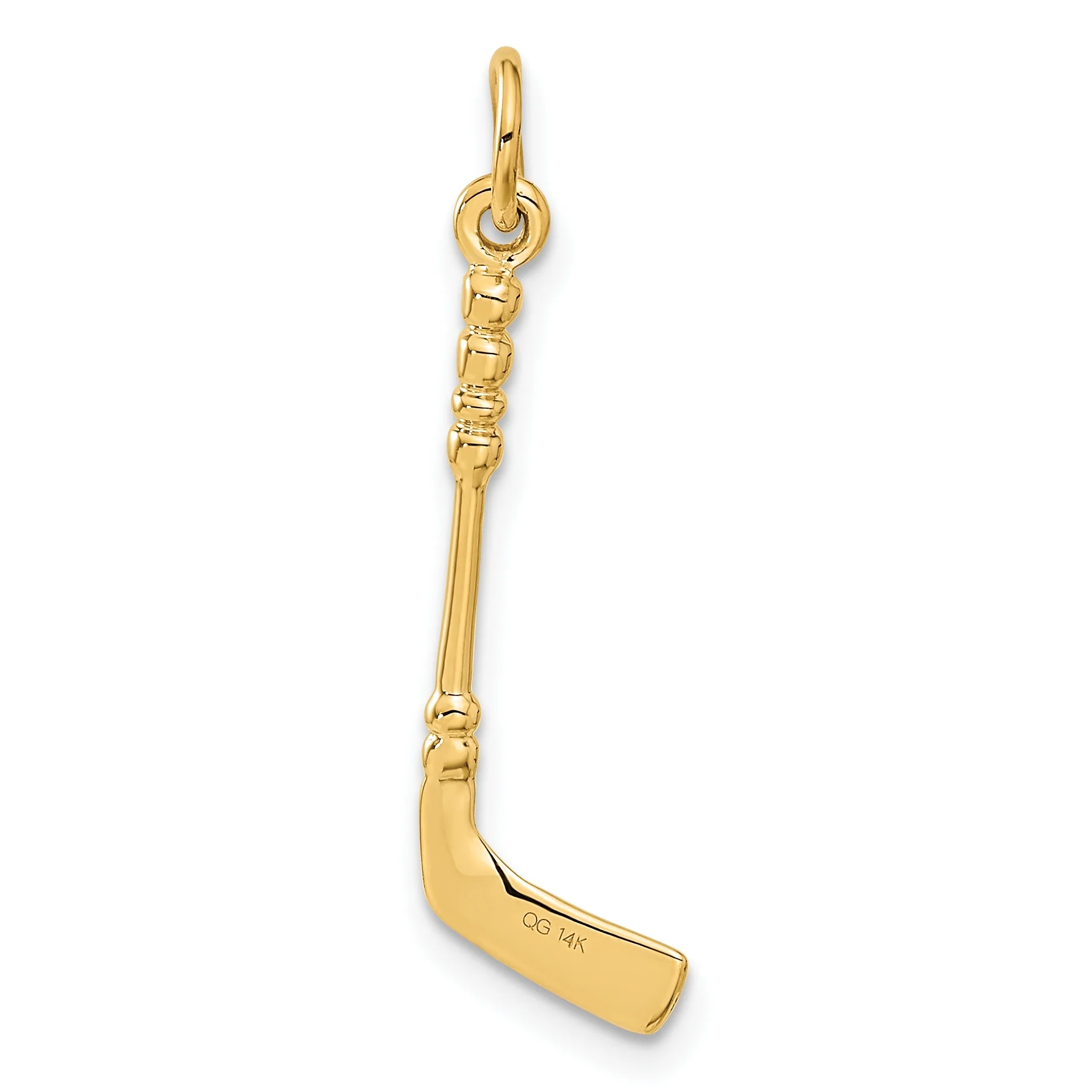 Carat in Karats 10K Yellow Gold Hockey Stick With Enamel Pendant Charm (29mm x 9mm) With 14K Yellow Gold Lightweight Rope Chain Necklace 20''
