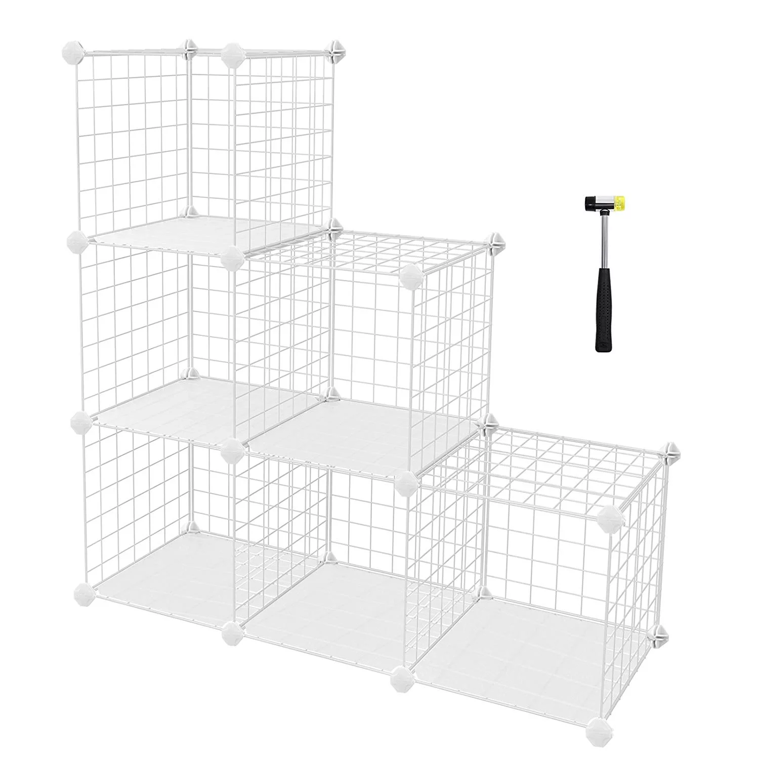 SONGMICS 6-Cube Metal Wire Storage Organizer, DIY Closet Cabinet and Modular Shelving Grids, Wire Mesh Shelves and Rack, White