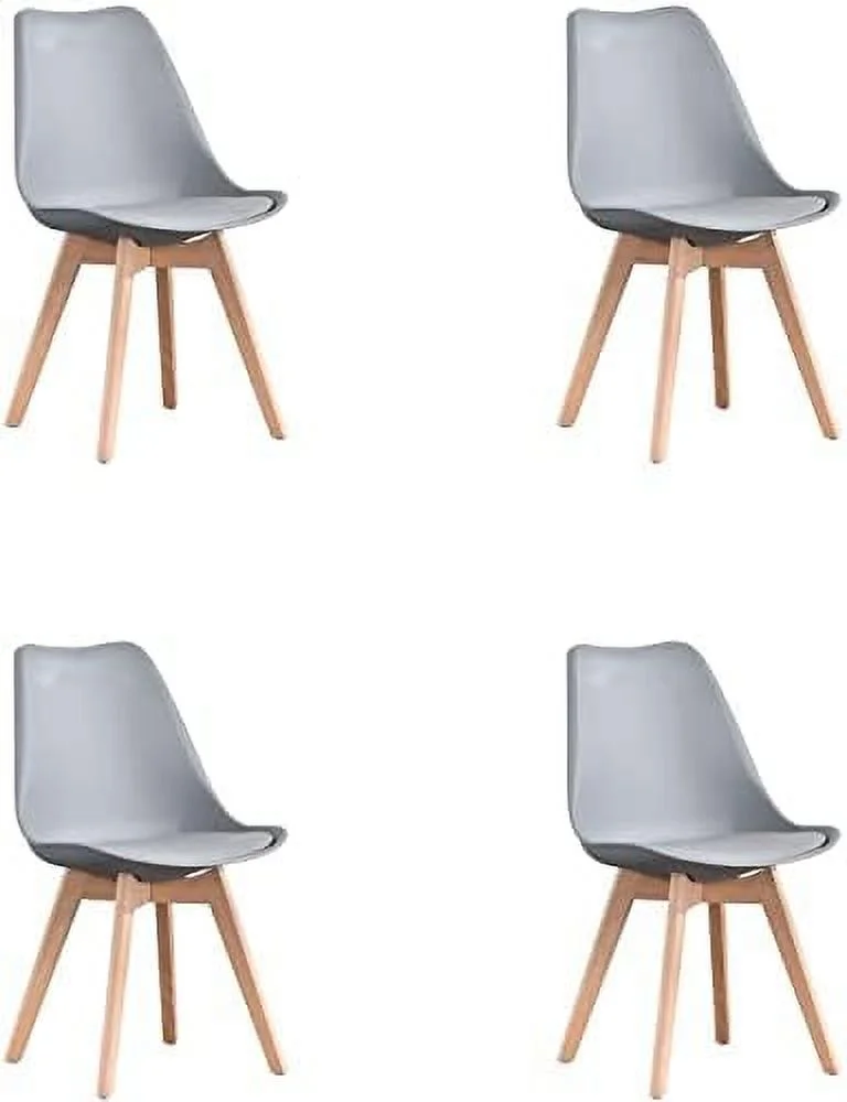 TJUNBOLIFE Scandinavia Set of 4 Dining Chair with Solid Beech Legs Accent Modern Chairs Padded Design (White)