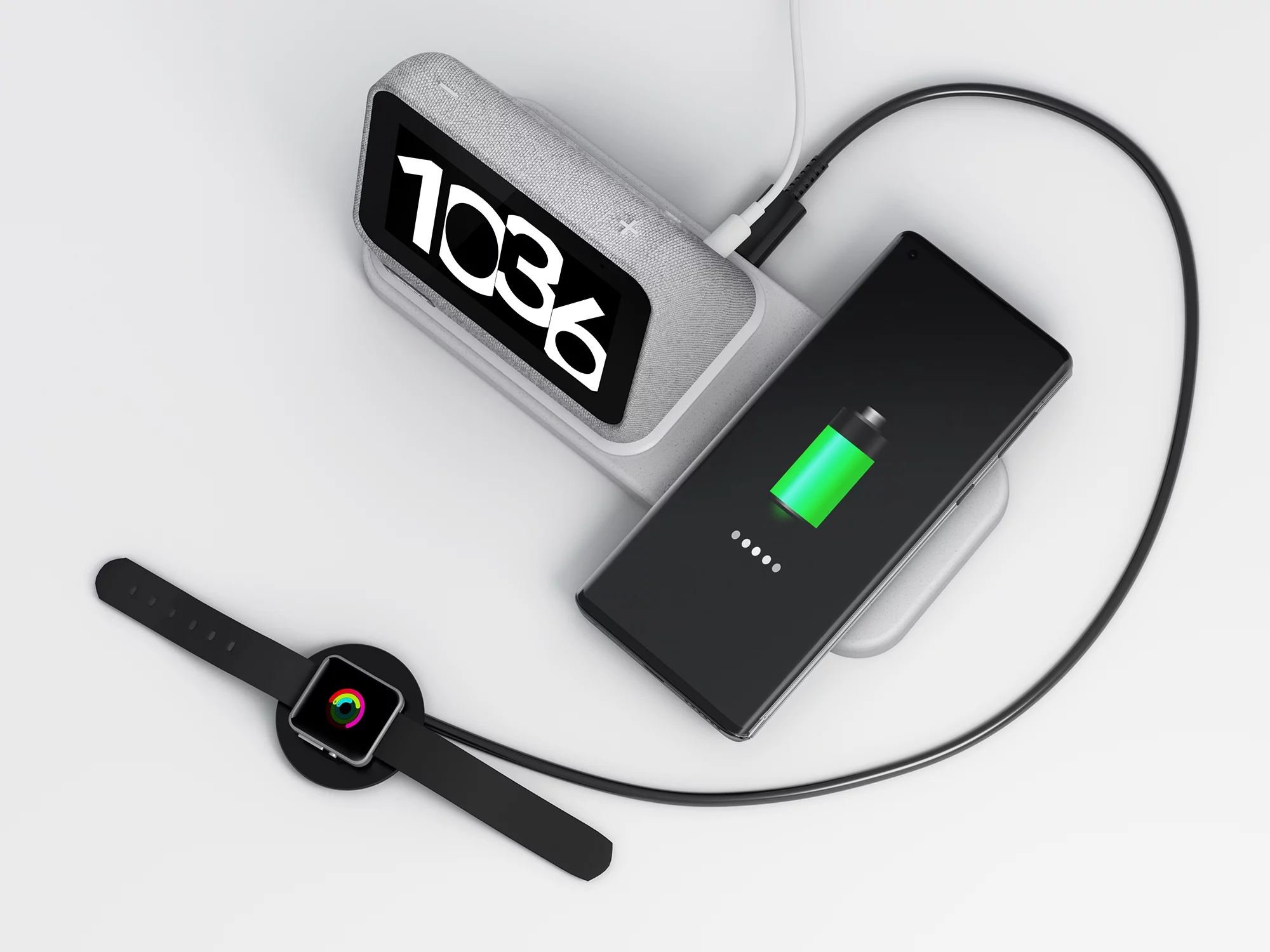 Lenovo Smart Clock 2 with Wireless Charging Dock - Heather Grey