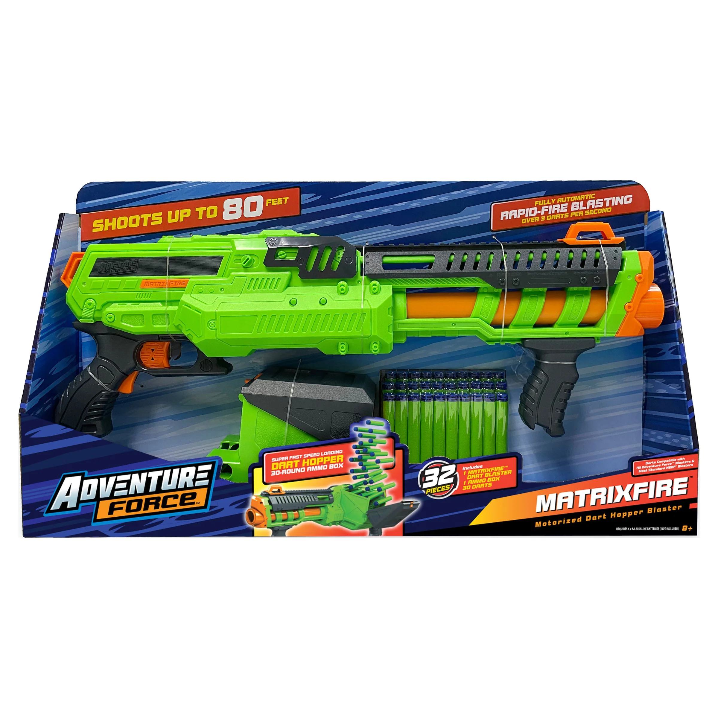 Adventure Force Matrixfire Motorized Foam Dart Hopper Blaster, 32 Pieces - Compatible with NERF Foam Darts