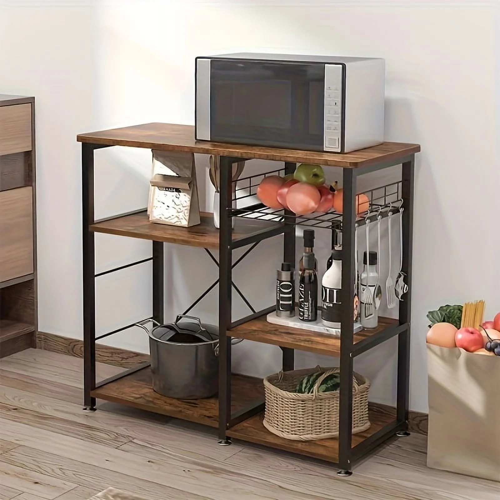 3-Tier Kitchen Baker's Rack Utility Shelf Microwave Stand with Storage and Drawer Storage Cart Workstation Shelf, Brown