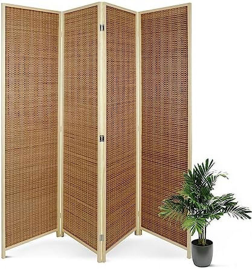 WTYNKAE 6 Panel Room Divider Weave  Wood Partition Room Dividers and Folding Privacy Screens  Freestanding Room Separators Divider Wall  Brownish Red