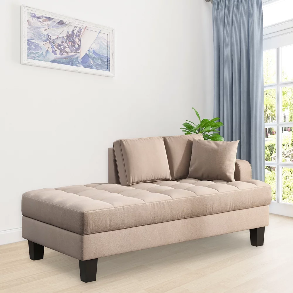 Chaise Lounge Indoor Furniture, Chaise Lounge Slipcover, Deep Tufted Upholstered Textured Fabric Chaise Lounge, Warm Grey