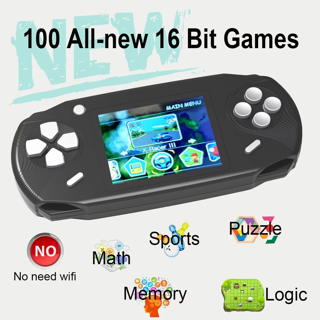 Beijue Rechargeable 16 Bit Handheld Game Console Toy for Kids with 3.0'' Color LCD 100 Games (Black)
