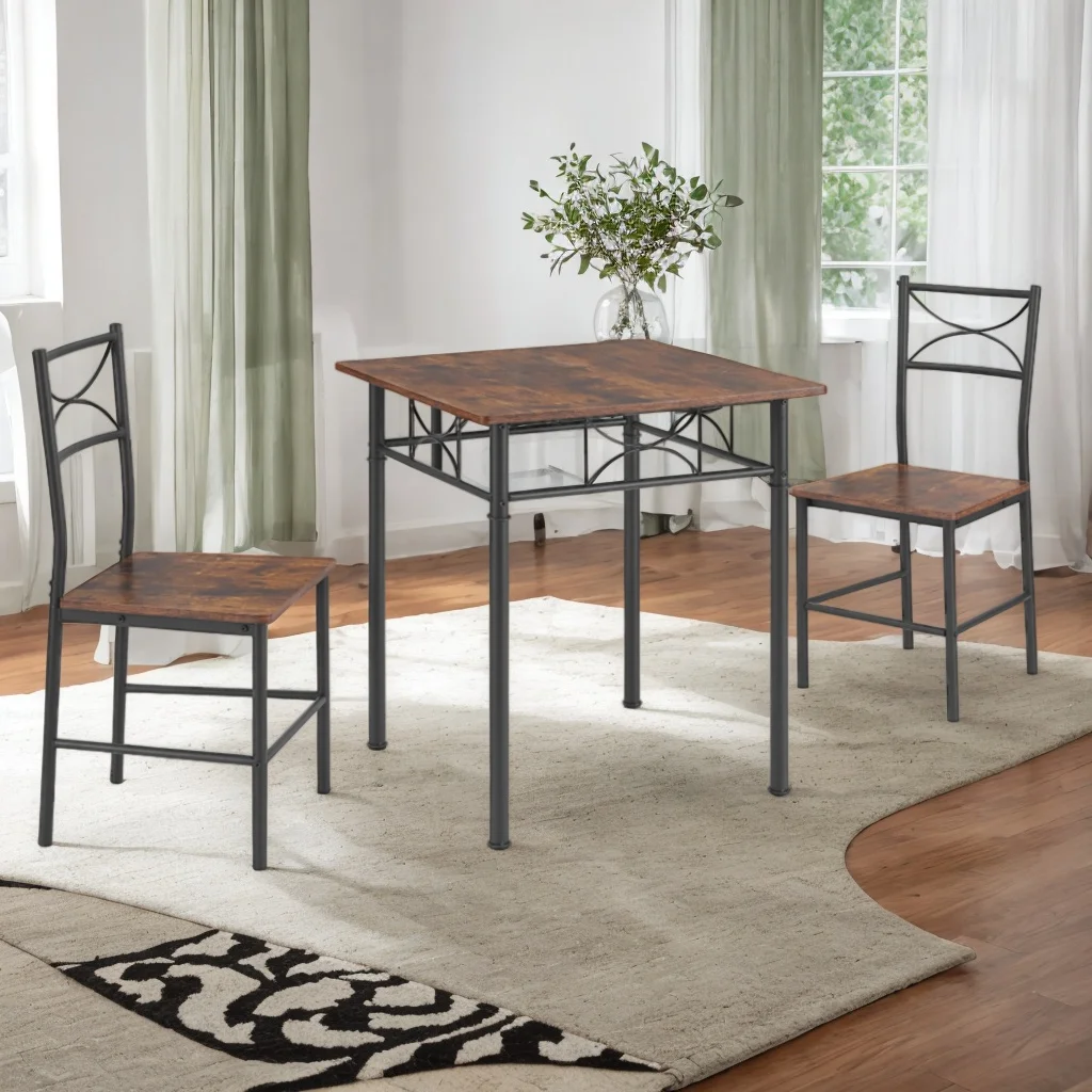 3-Piece Kitchen Dining Room Table Set Retro Brown Chair